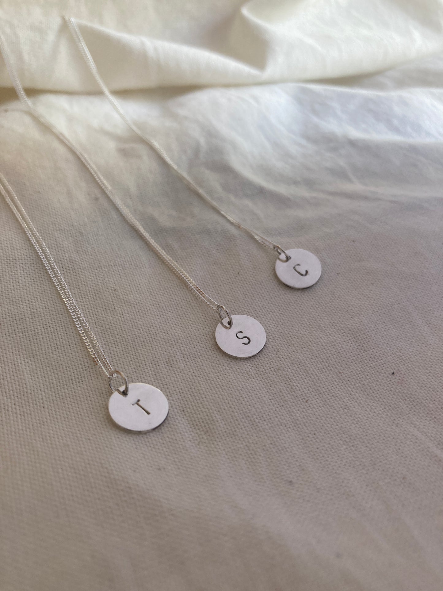 Sterling Silver 9mm Initial Disc Pendants on Sterling Silver Chains