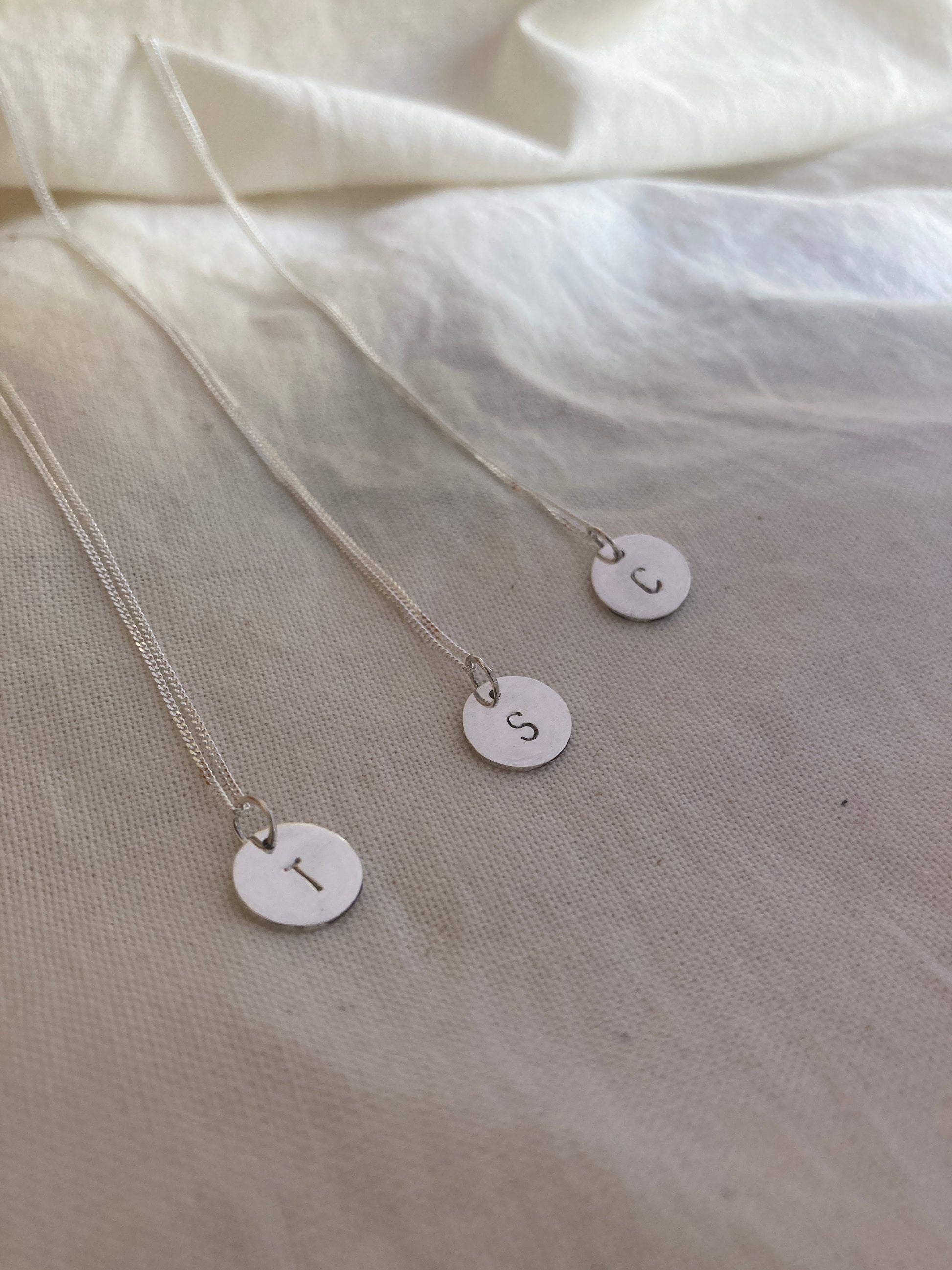 Sterling Silver 9mm Initial Disc Pendants on Sterling Silver Chains