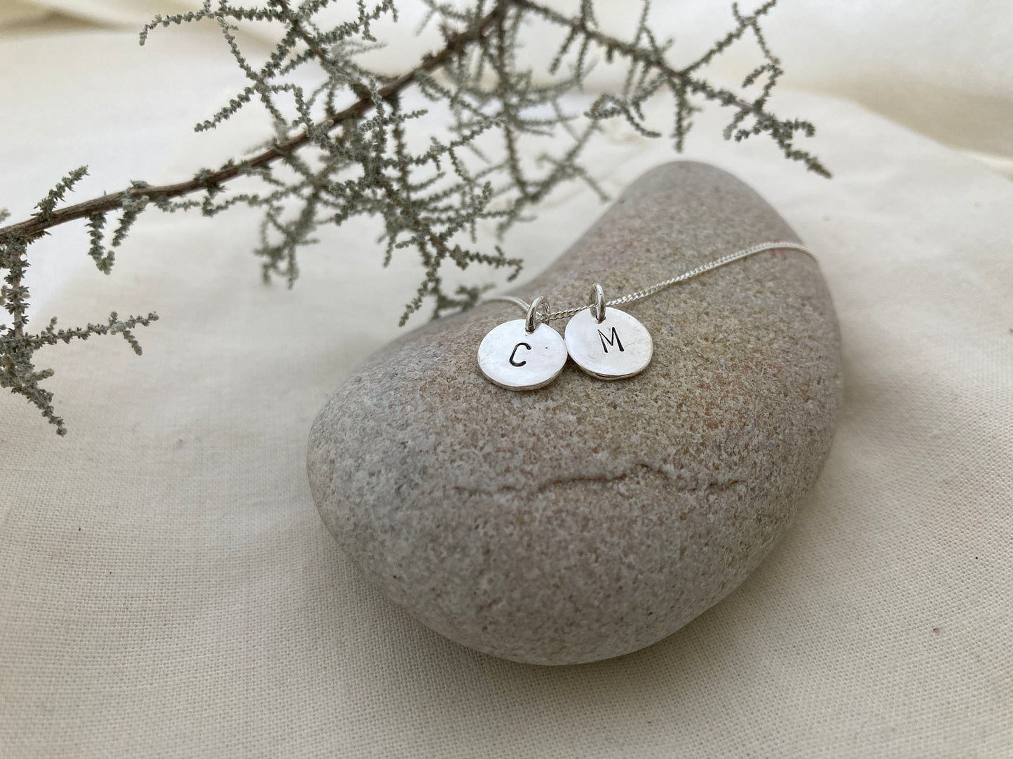 Sterling Silver Initial Disc Set of two Initial Discs on Chain