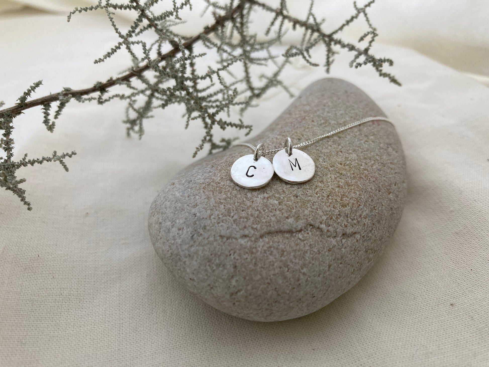 Sterling Silver Initial Disc Set of two Initial Discs on Chain