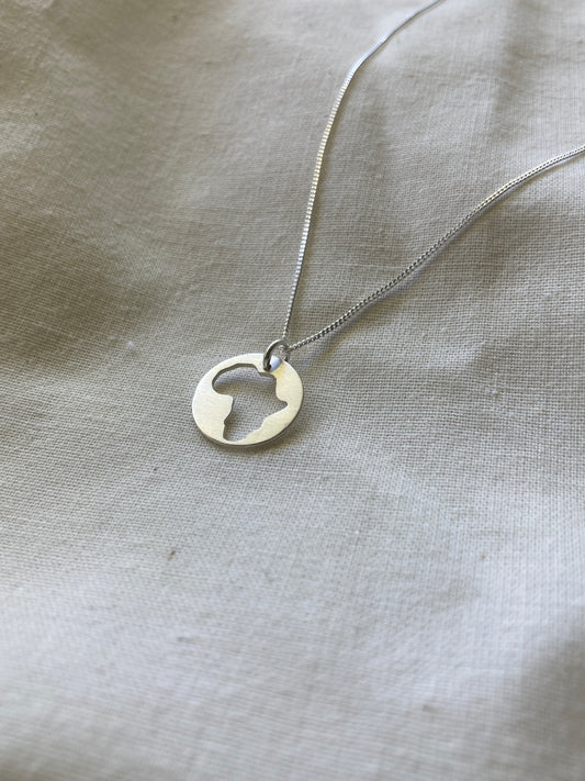 Sterling Silver Disc with Africa cut-out on Sterling Silver Chain