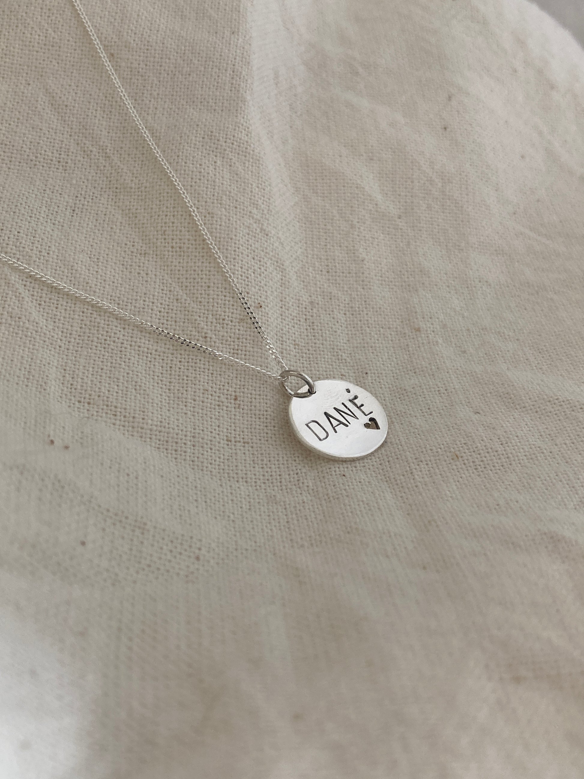 Sterling Silver 13mm Bauble Disc with hand stamped Name