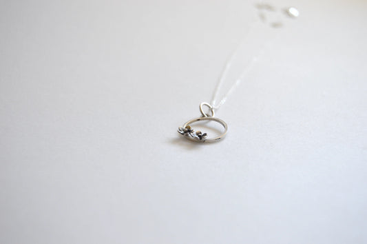 Sterling Silver Circle with two small Blooming Flowers Pendant on Silver Chain