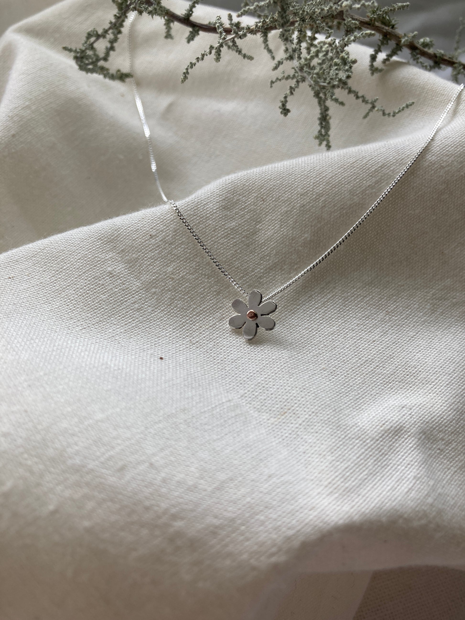 Sterling Silver Blossom Pendant with Copper detail
