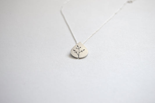 Sterling Silver Teardrop Pendant with Botanical cut out design
