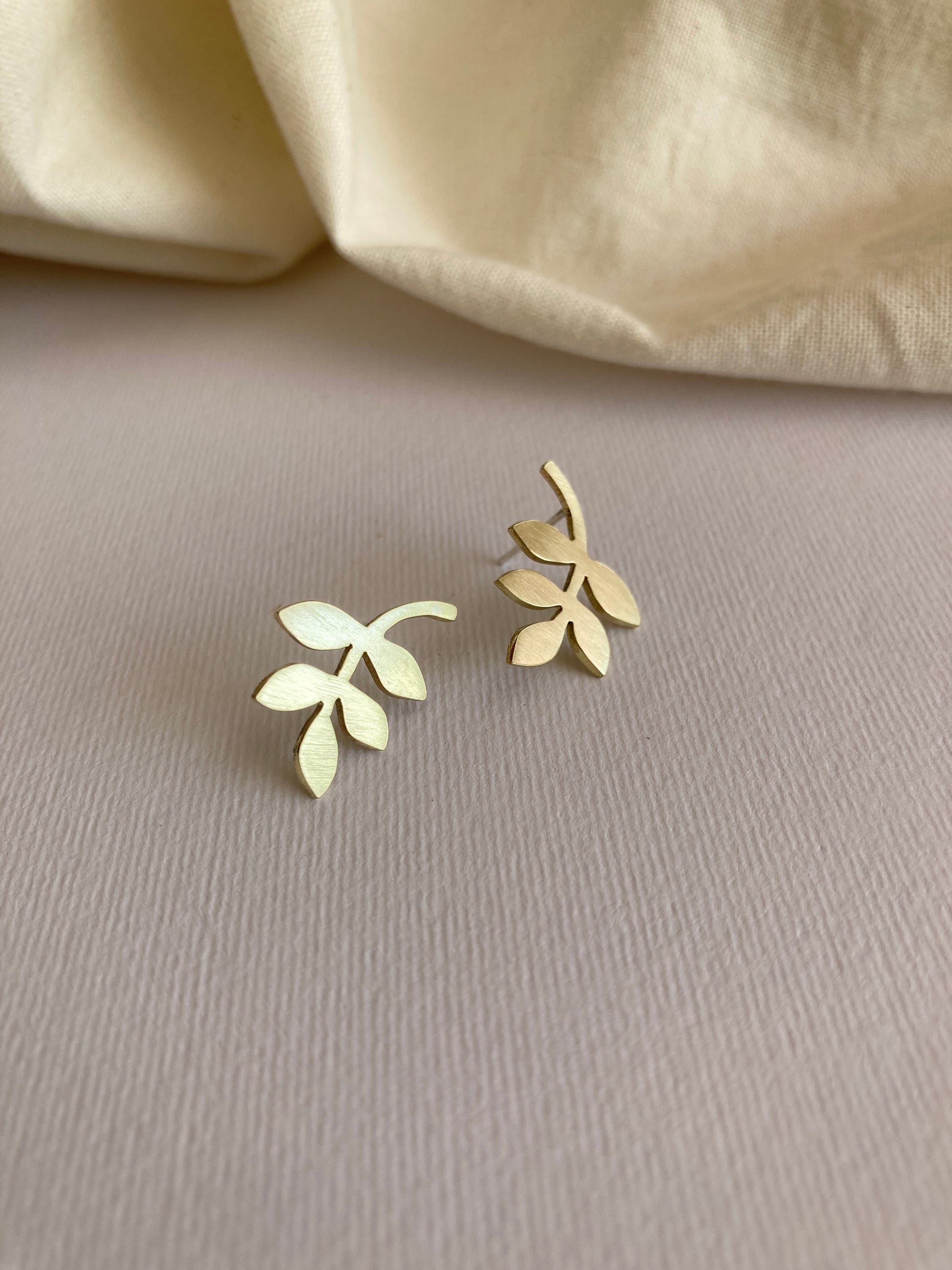 Brass Leaves Earrings on Sterling Silver Posts