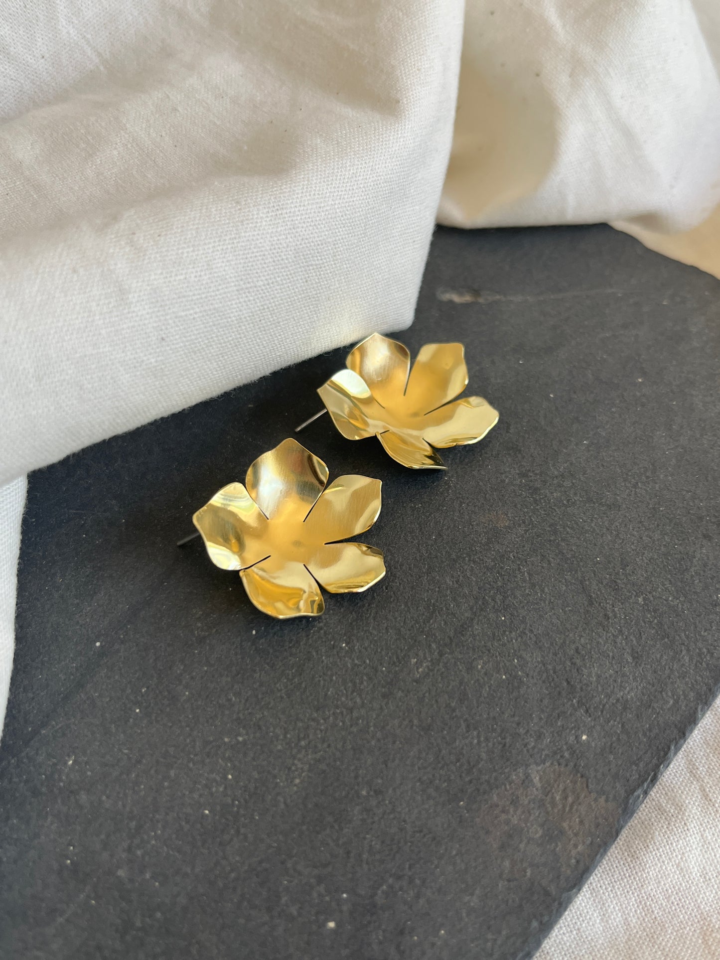 Brass Large Flower Earrings