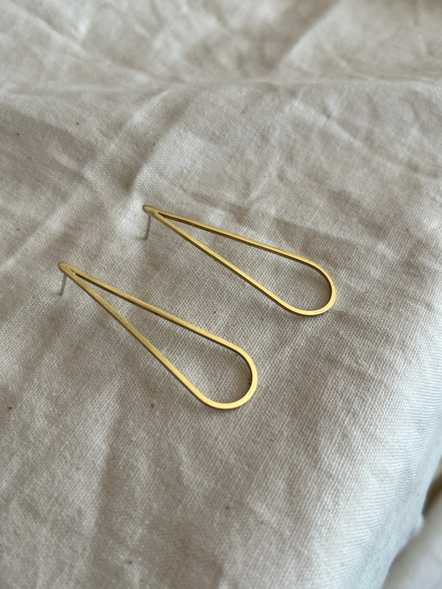 Brass Large Skinny Teardrop Earrings