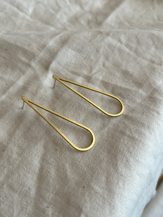 Brass Large Skinny Teardrop Earrings
