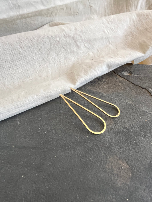 Brass Large Skinny Teardrop Earrings