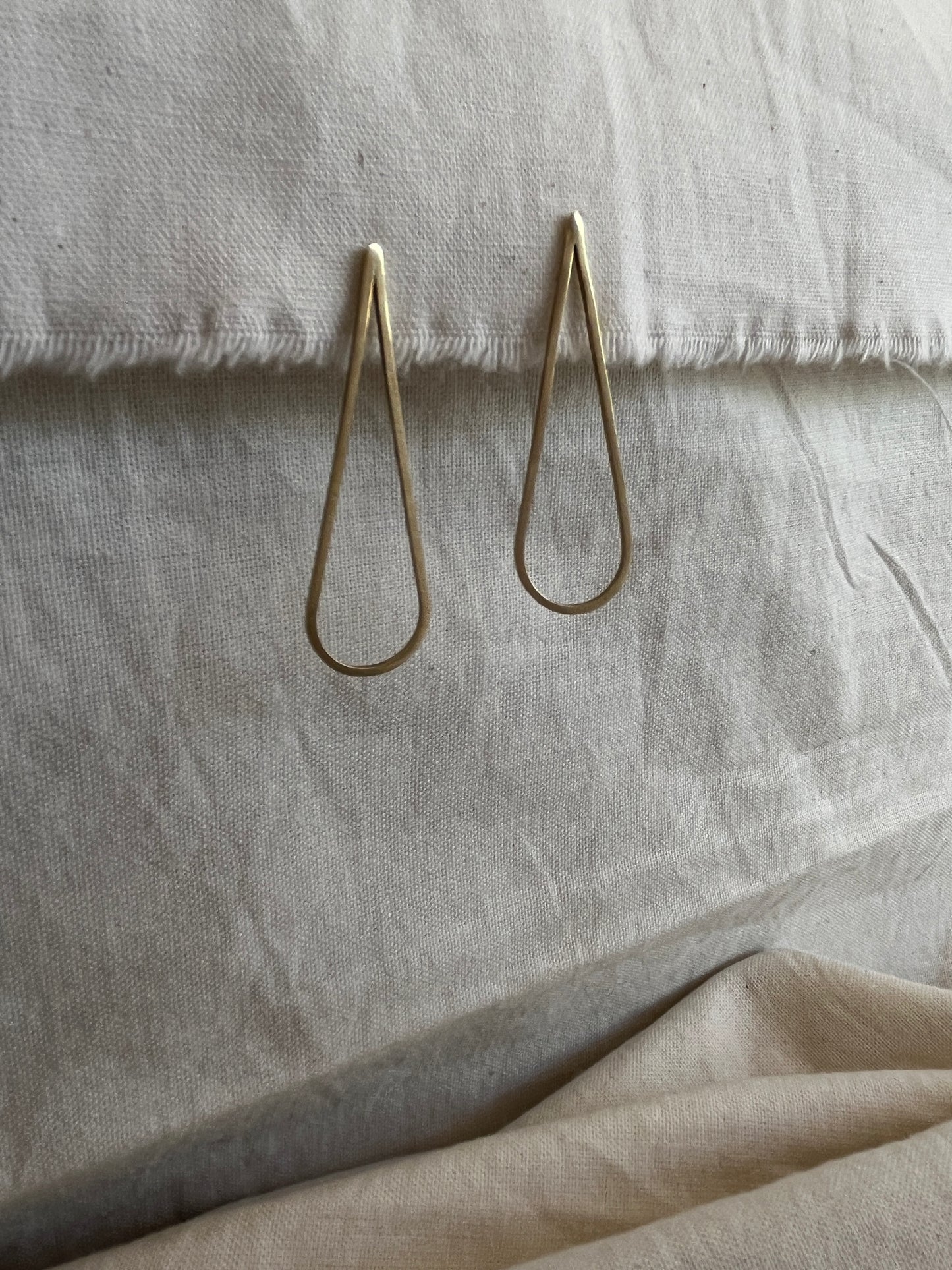 Brass Large Skinny Teardrop Earrings