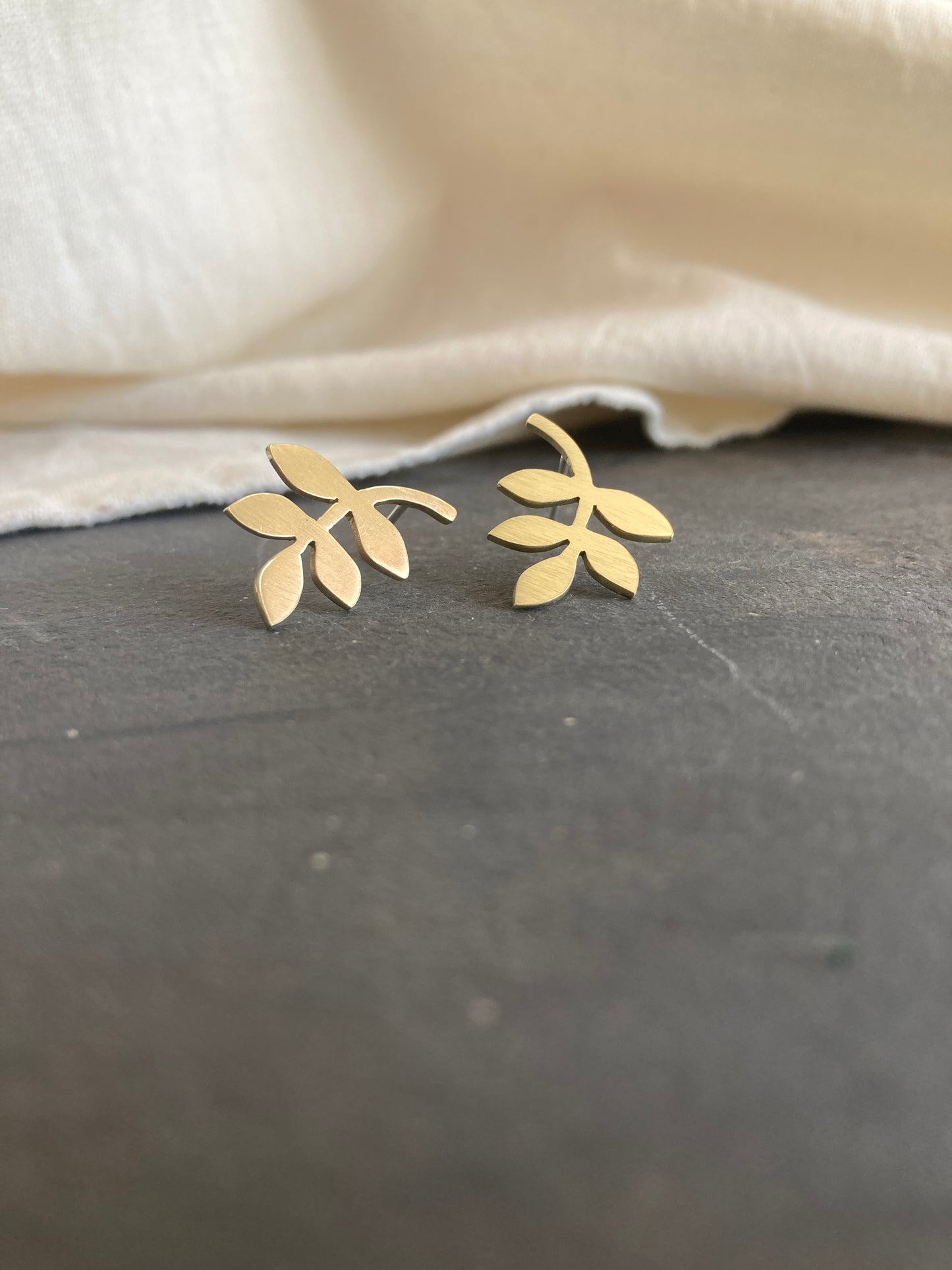 Brass Leaves Earrings on Sterling Silver Posts