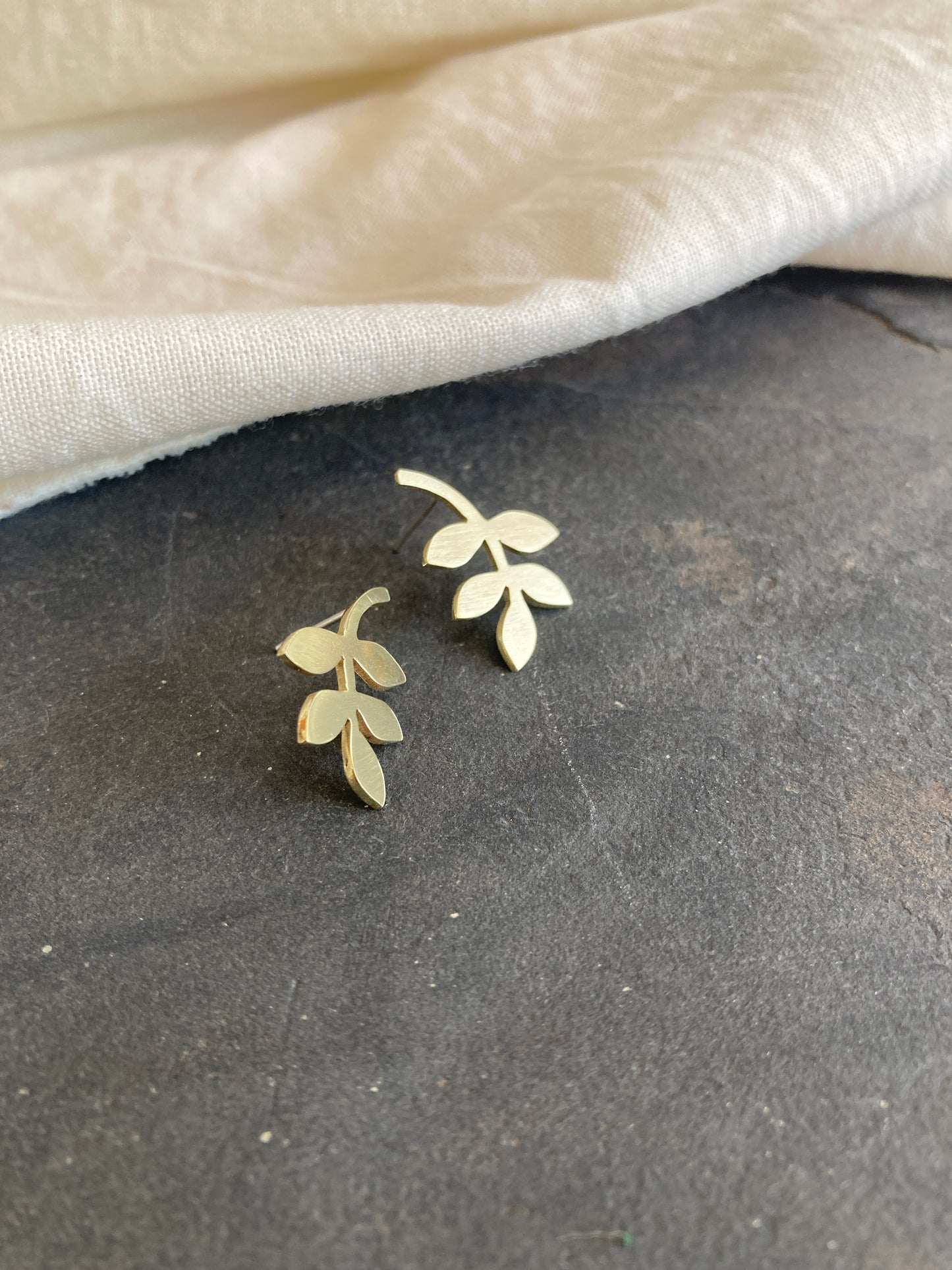 Brass Leaves Earrings on Sterling Silver Posts