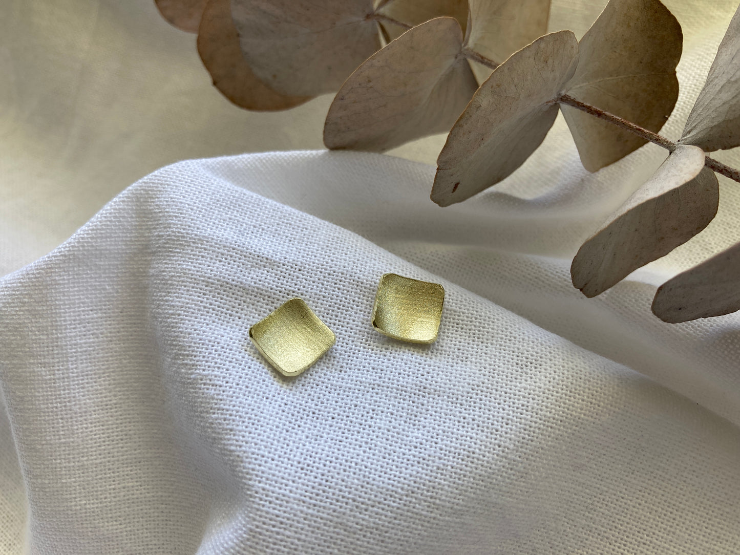 Brass Square Domed Earrings with Sterling Silver Posts