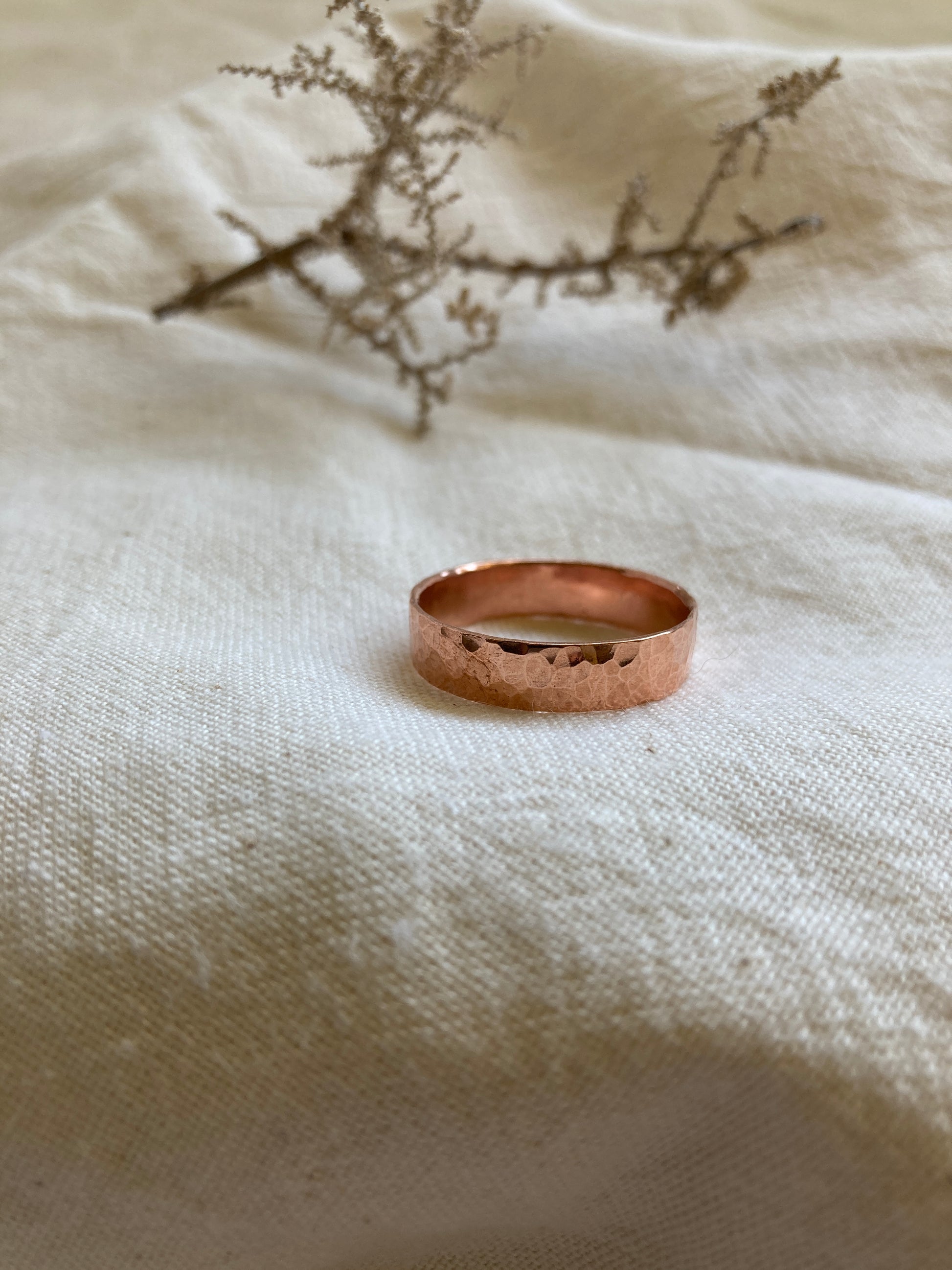 Copper Men's Wedding Band with Hammered texture