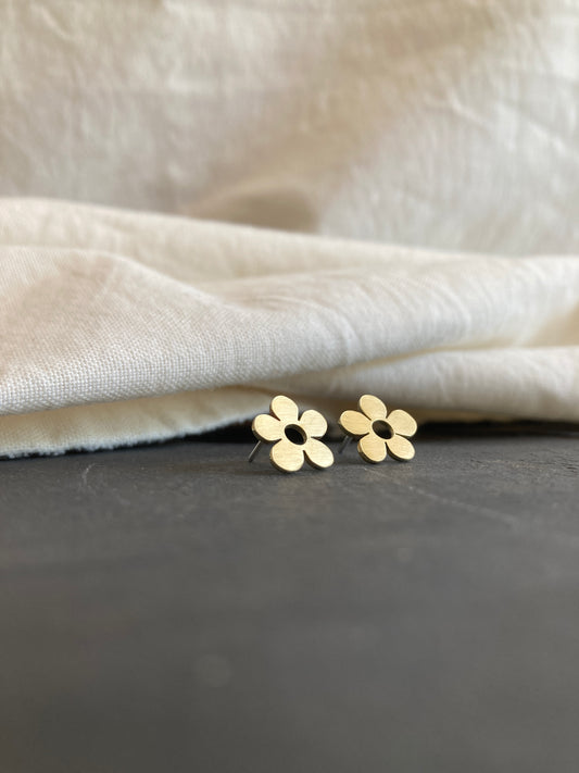 Brass Daisy Earrings with Sterling Silver Posts