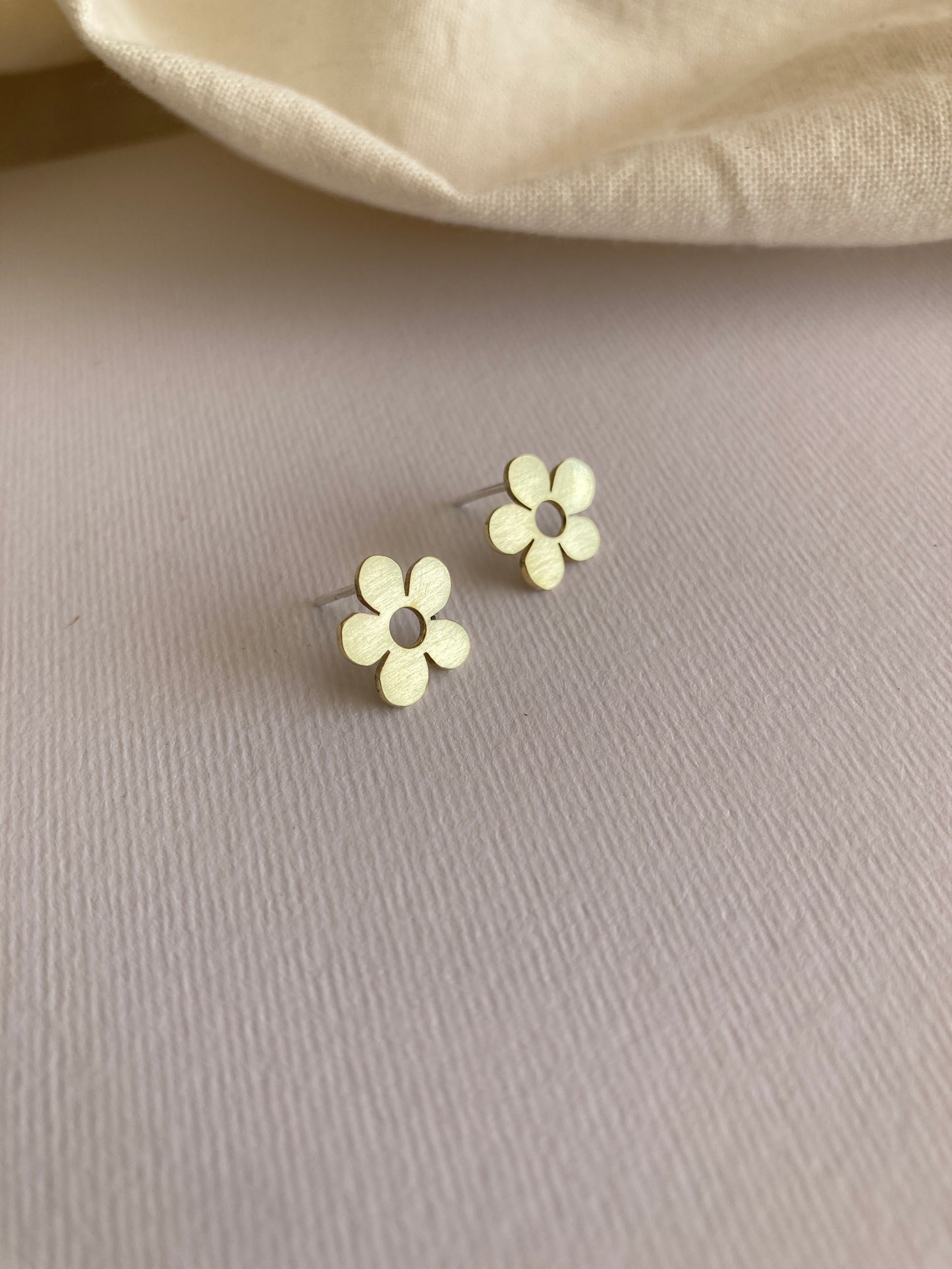 Brass Daisy Earrings with Sterling Silver Posts