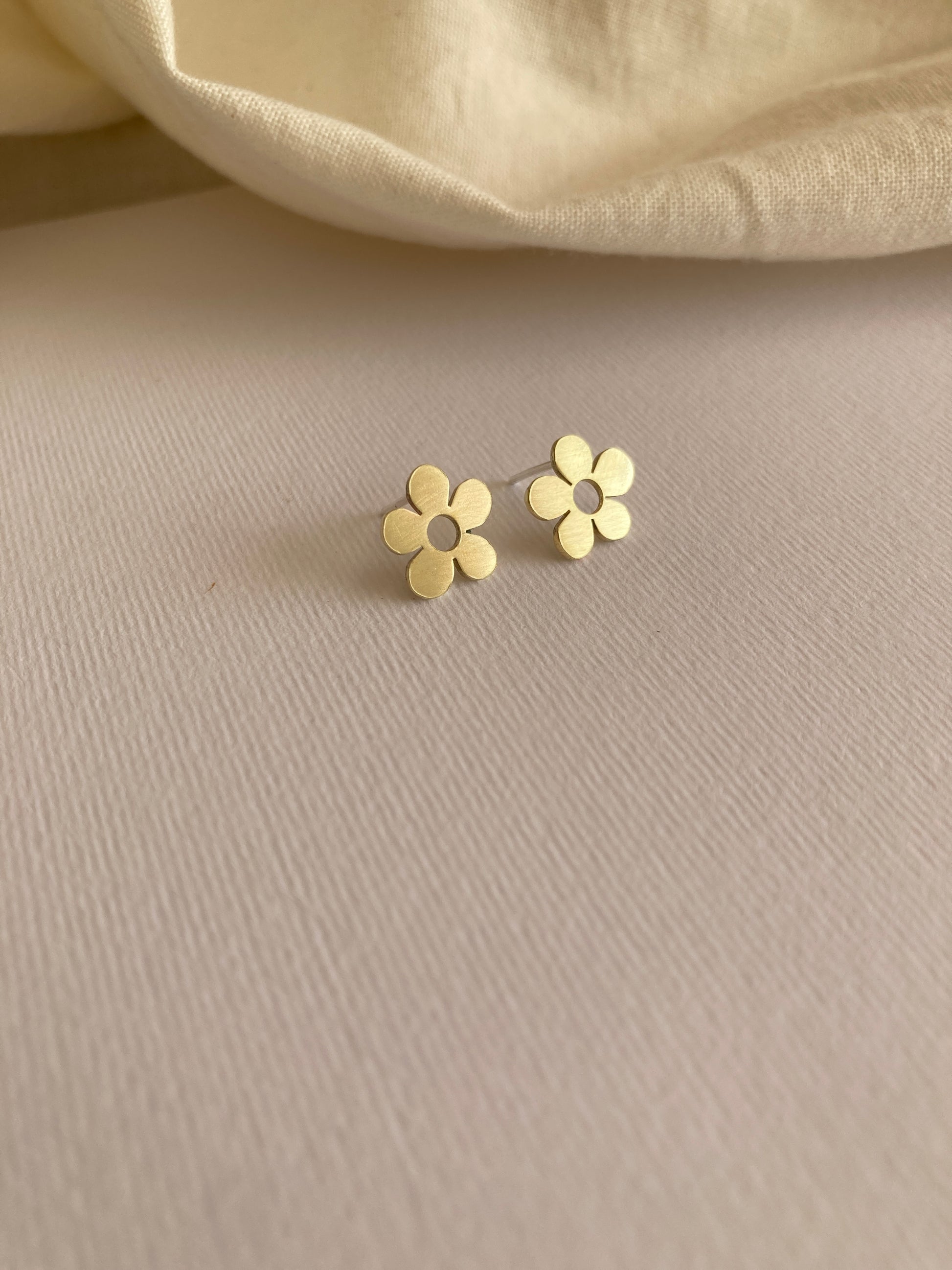 Brass Daisy Earrings with Sterling Silver Posts