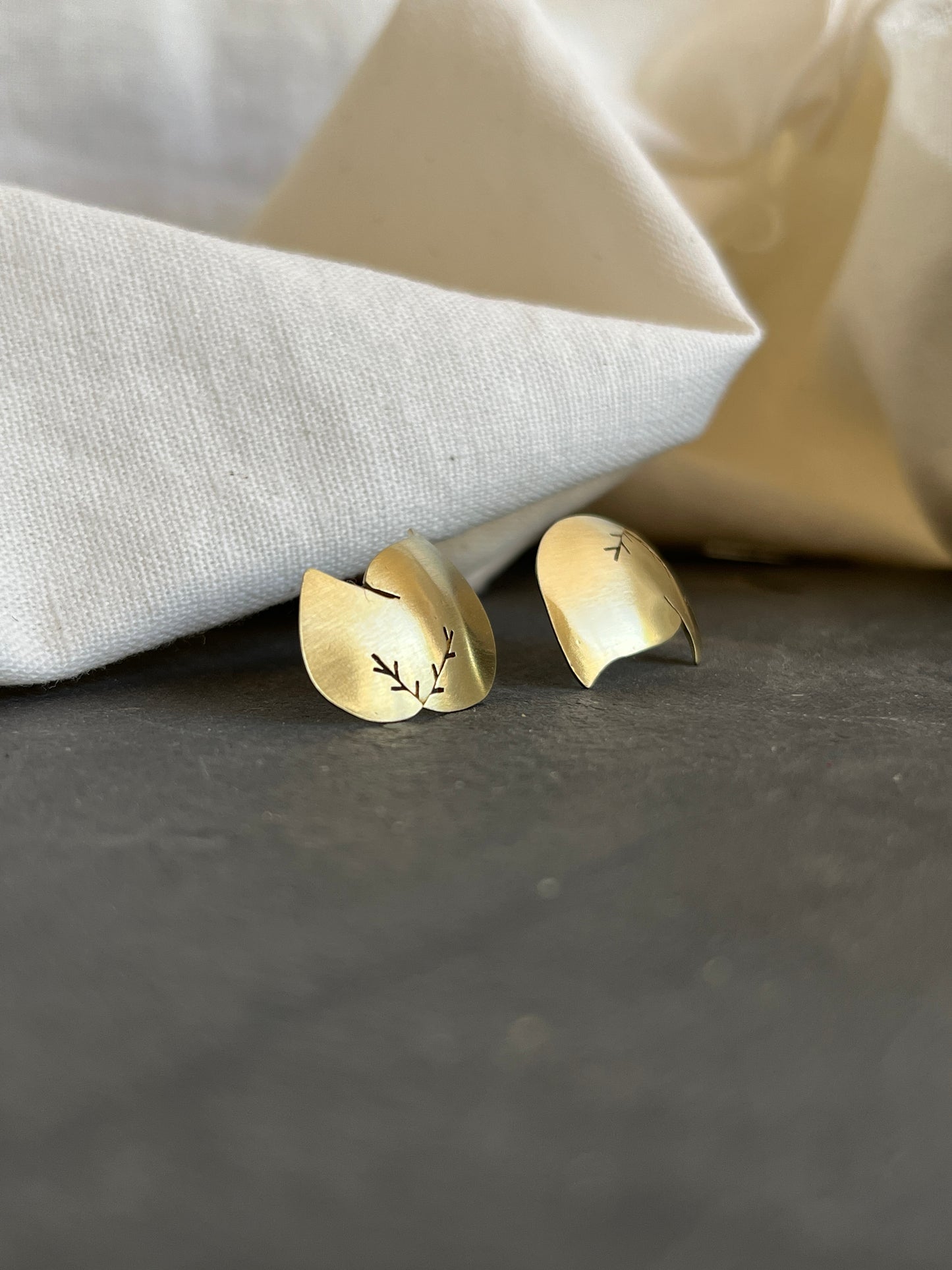 Brass Domed Leaves Earrings