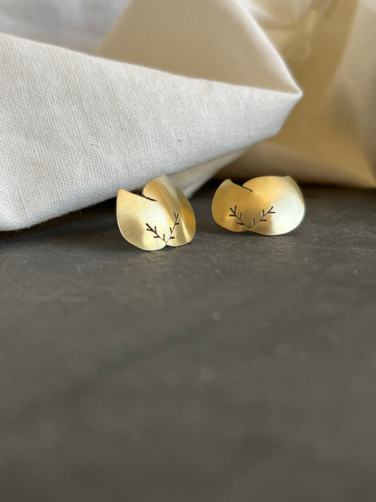 Brass Domed Leaves Earrings