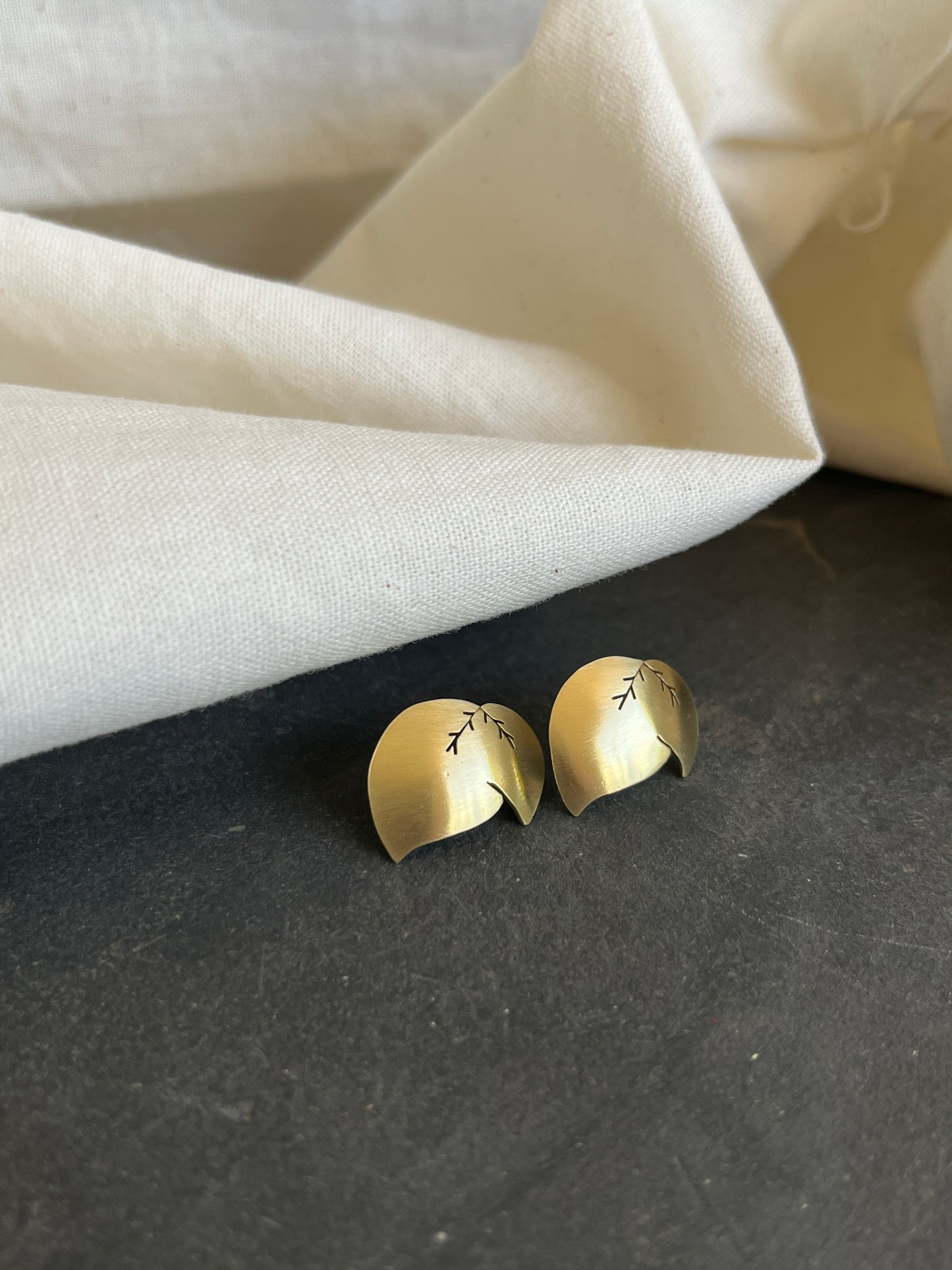 Brass Domed Leaves Earrings