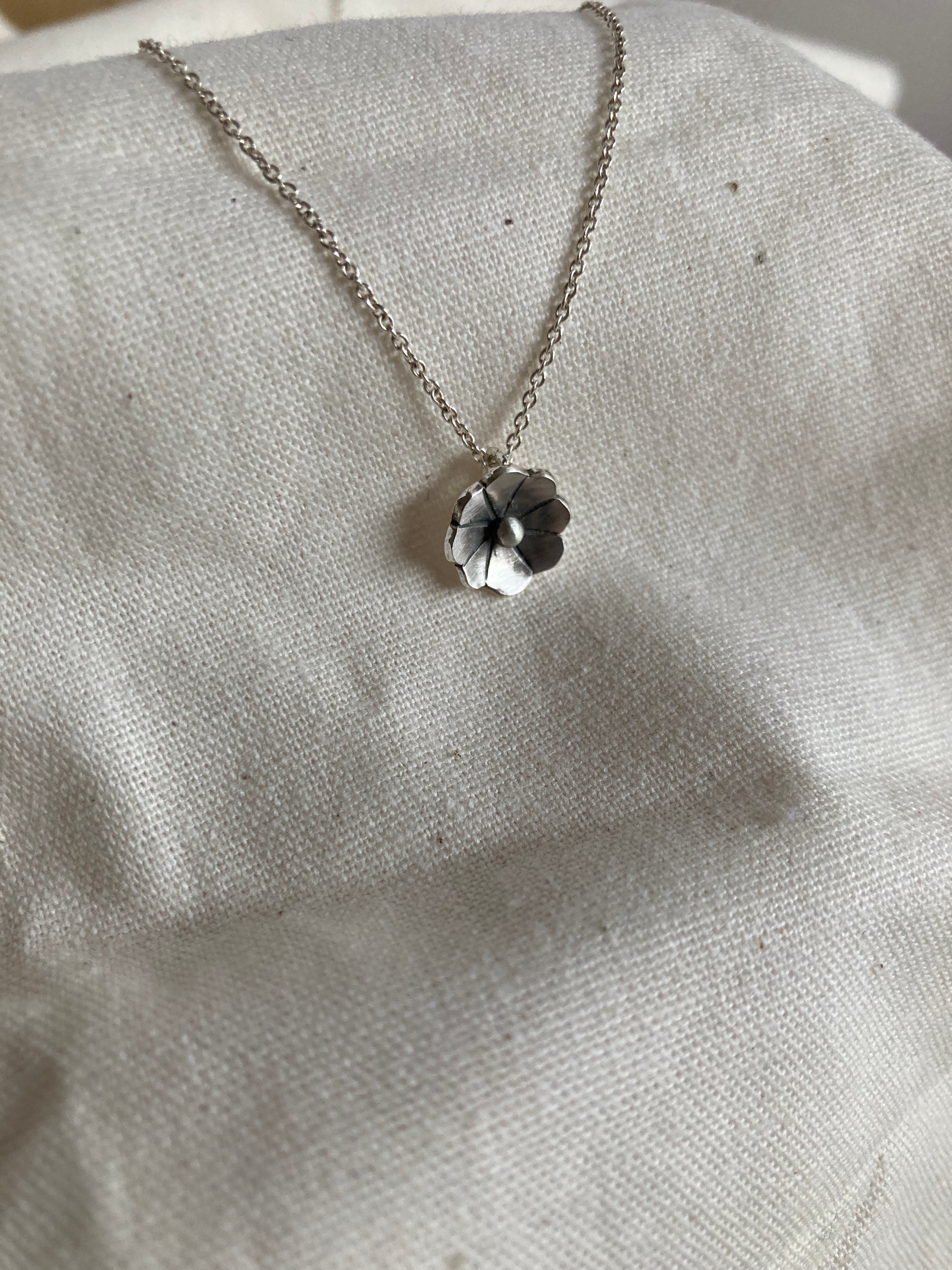 Sterling Silver 8 petal Flower Pendant on Silver Chain