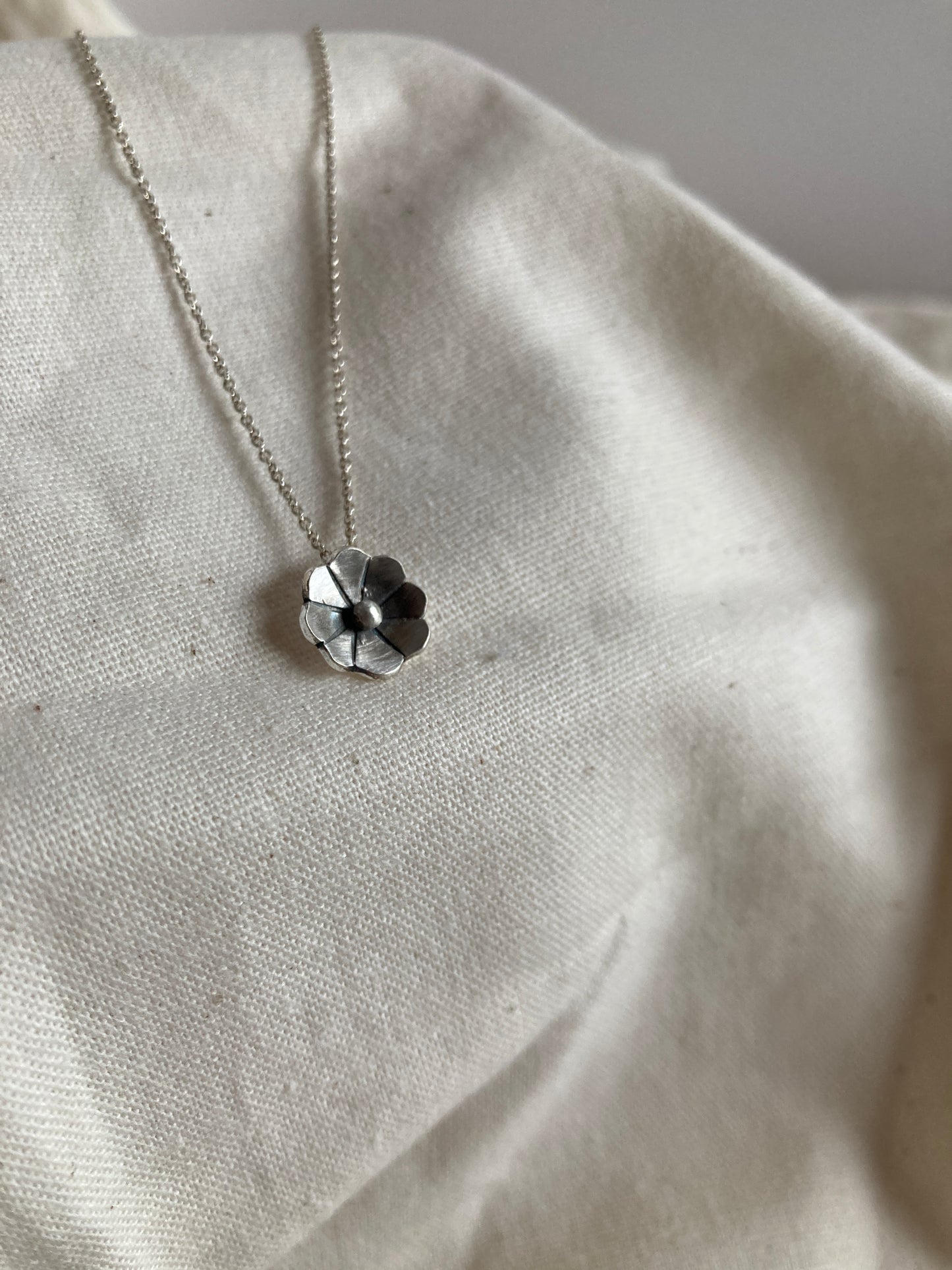 Sterling Silver 8 petal Flower Pendant on Silver Chain