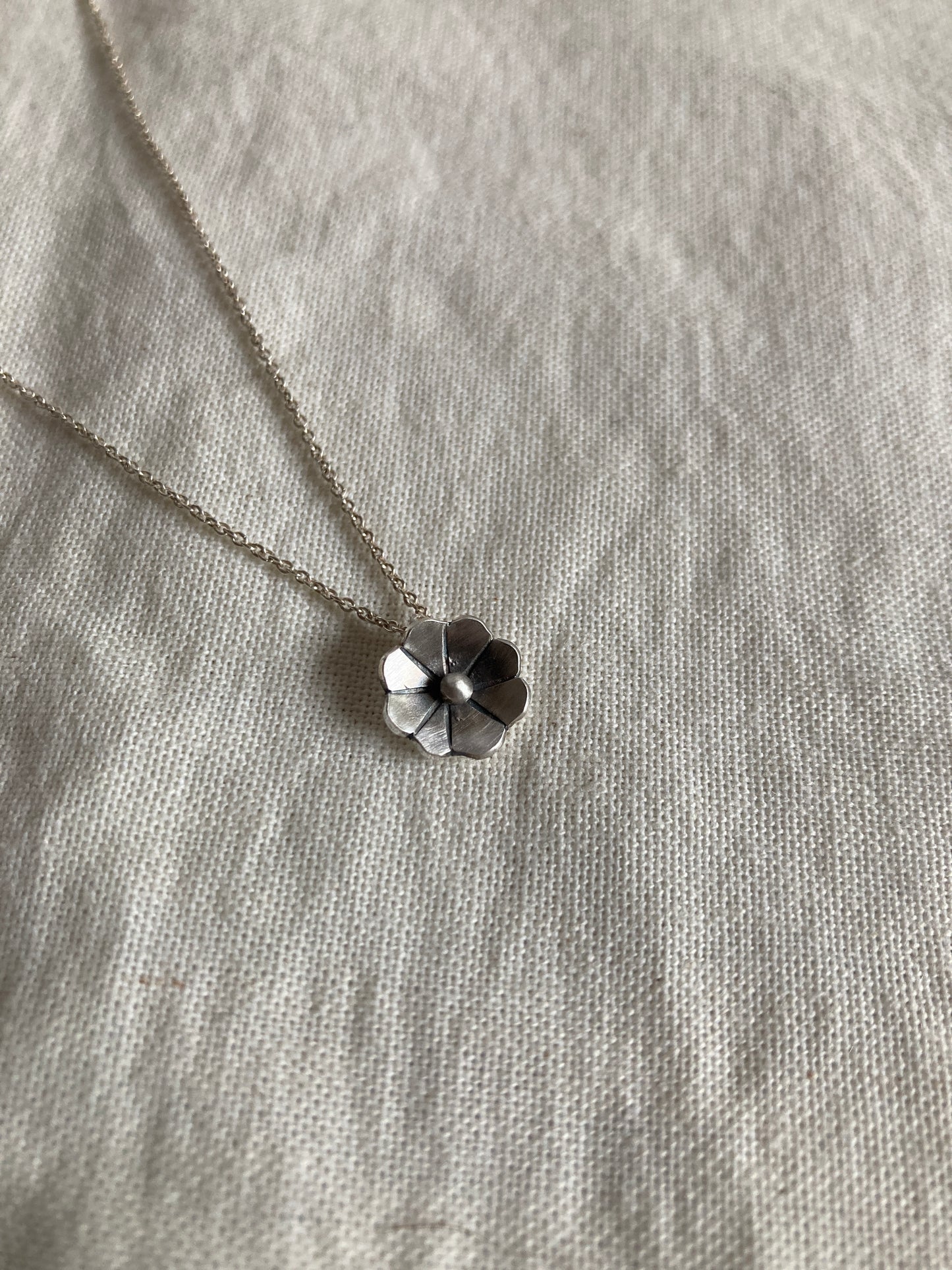 Sterling Silver 8 petal Flower Pendant on Silver Chain