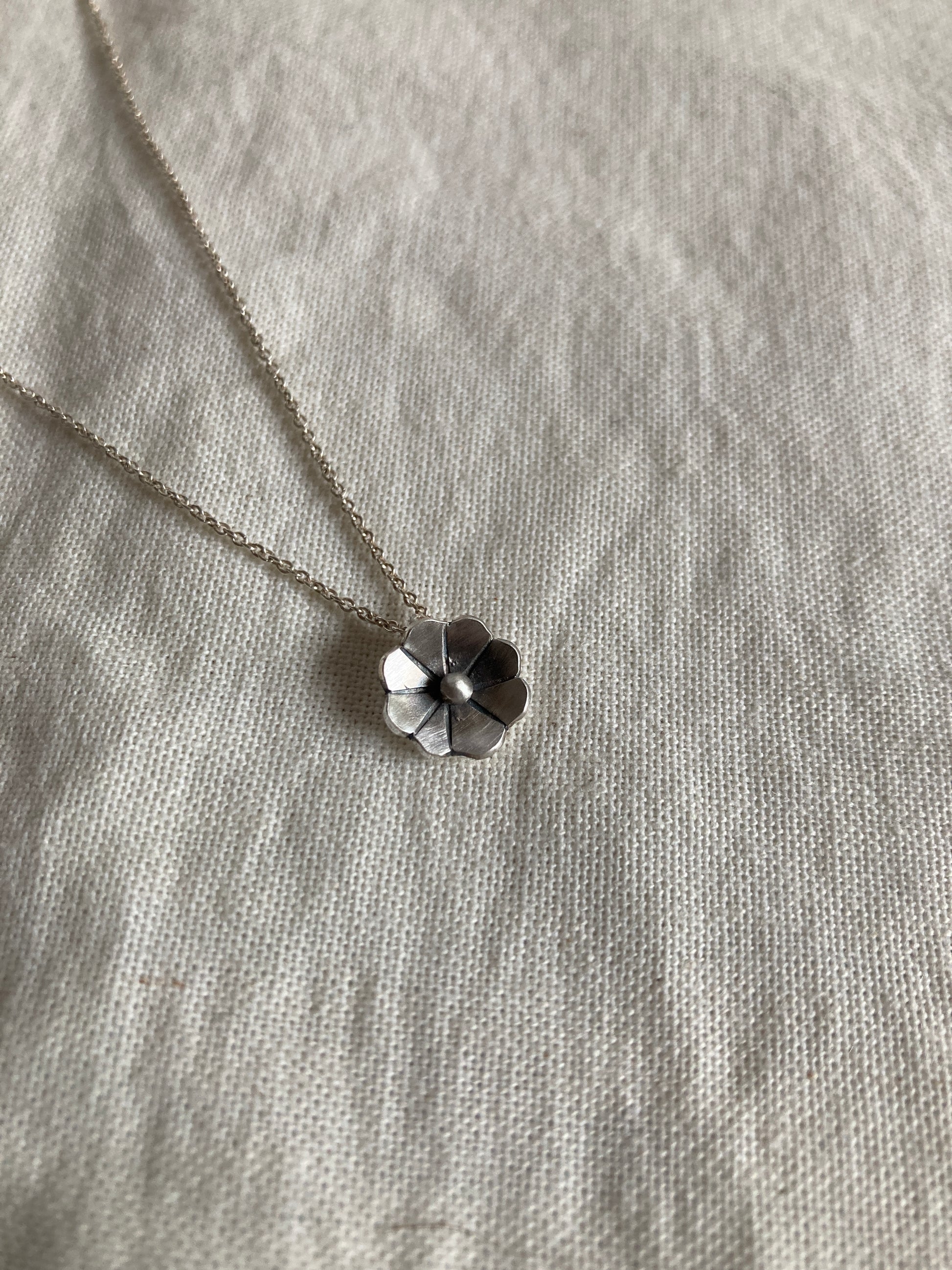 Sterling Silver 8 petal Flower Pendant on Silver Chain