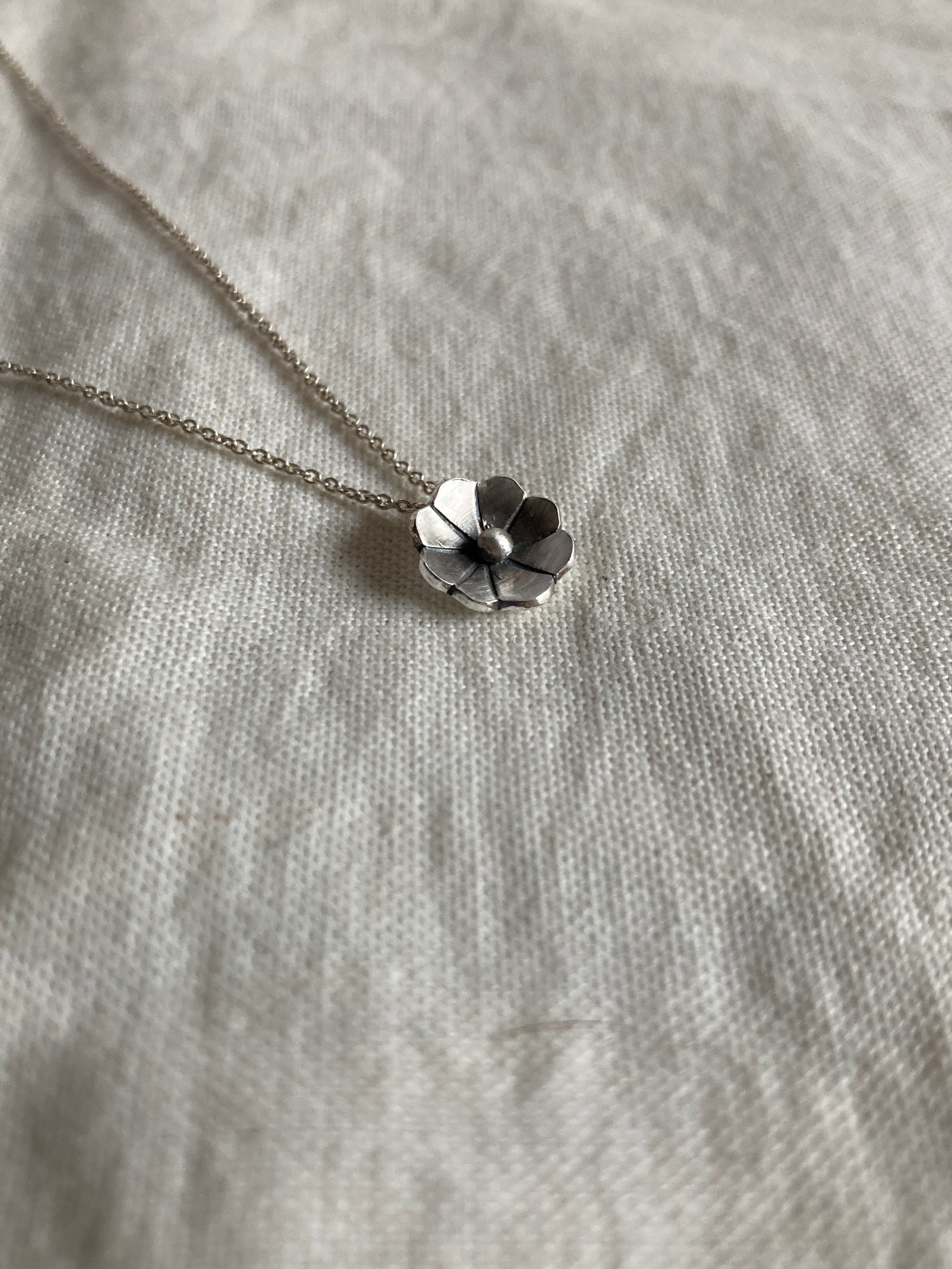 Sterling Silver 8 petal Flower Pendant on Silver Chain