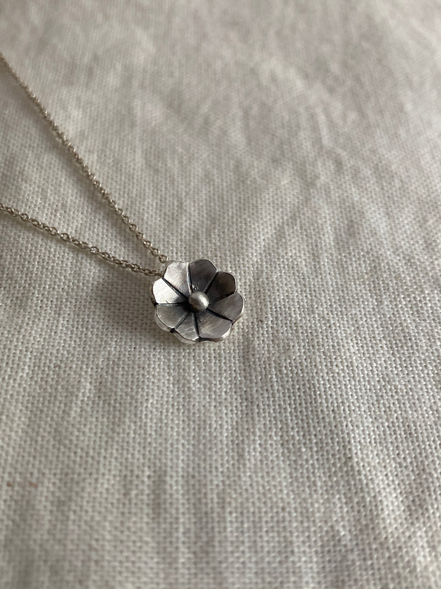 Sterling Silver 8 petal Flower Pendant on Silver Chain
