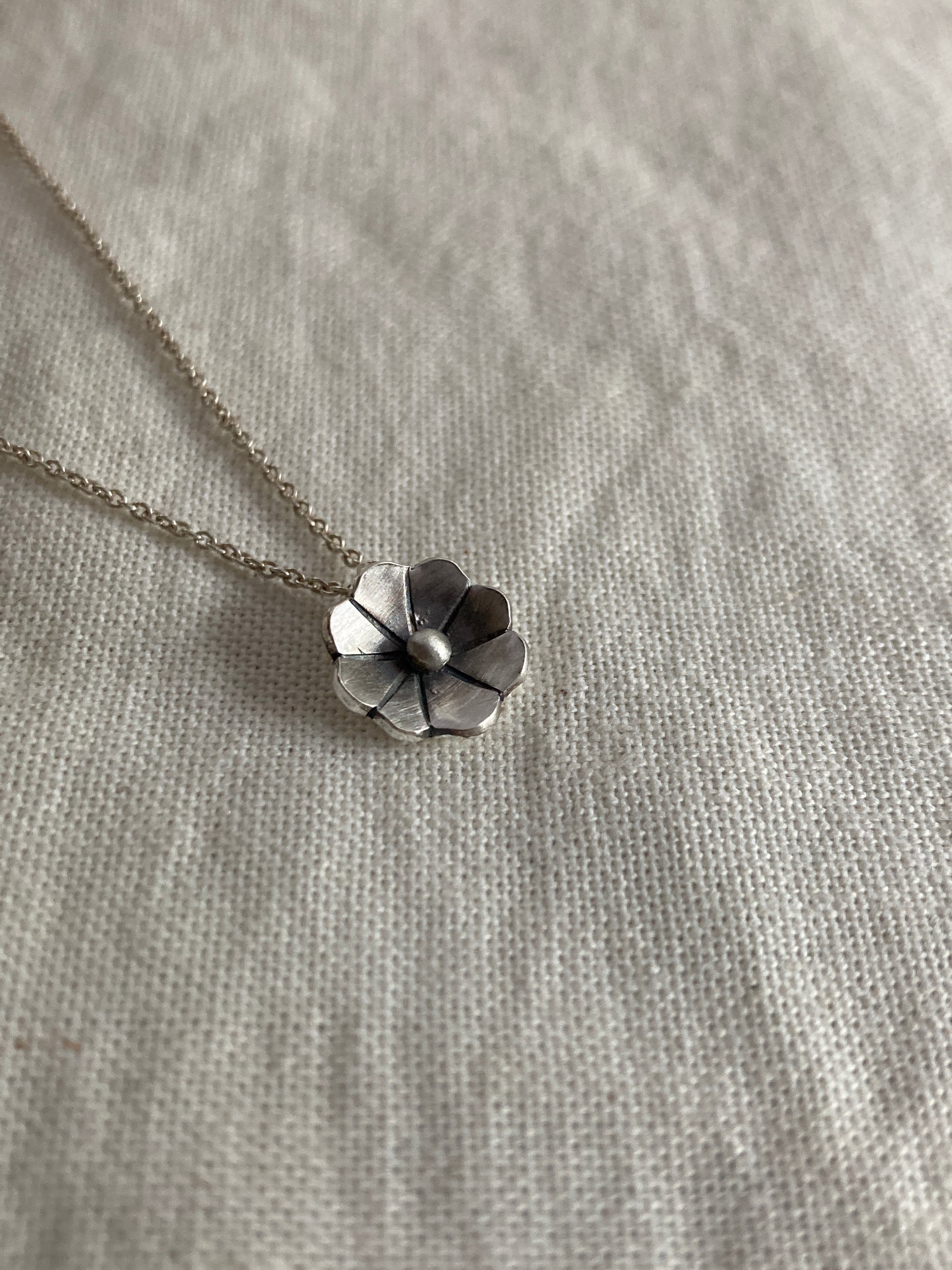 Sterling Silver 8 petal Flower Pendant on Silver Chain