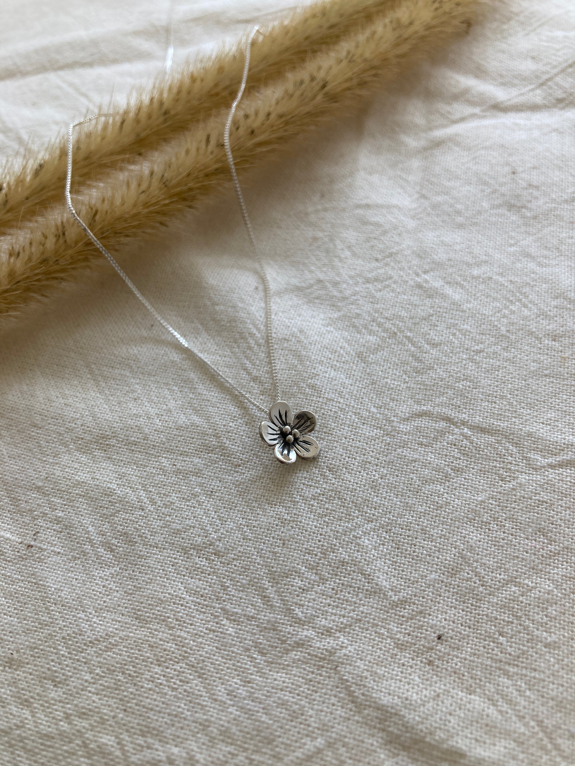 Sterling Silver Flower Pendant, Inspired by the Forget-Me-Not Flower, on Sterling Silver Chain