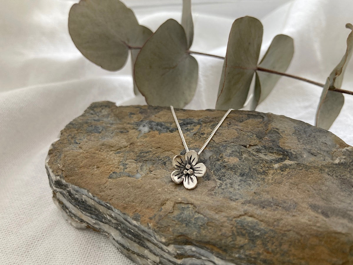 Sterling Silver Flower Pendant, Inspired by the Forget-Me-Not Flower, on Sterling Silver Chain