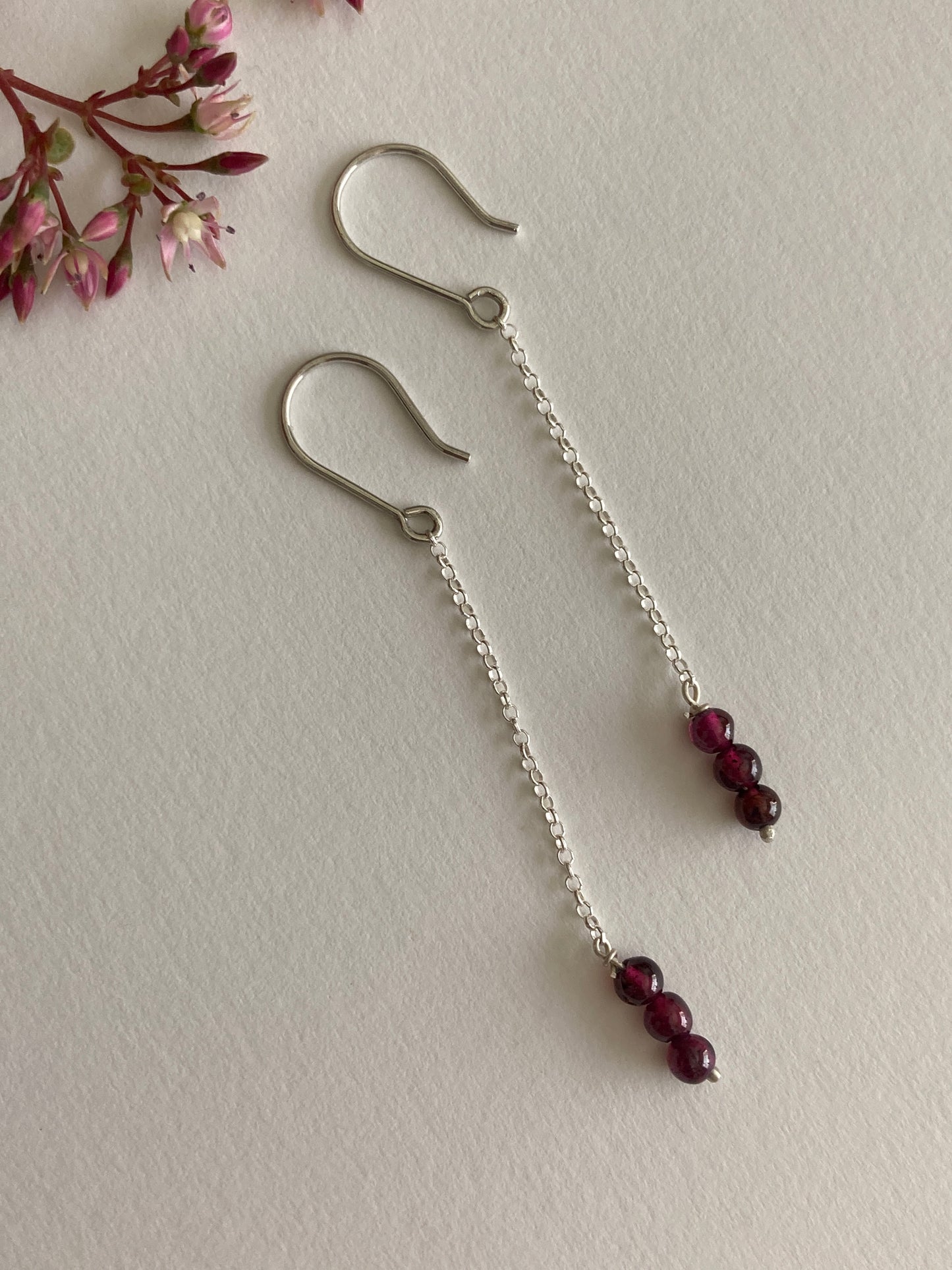 Sterling Silver Dangle Earrings with Garnet beads