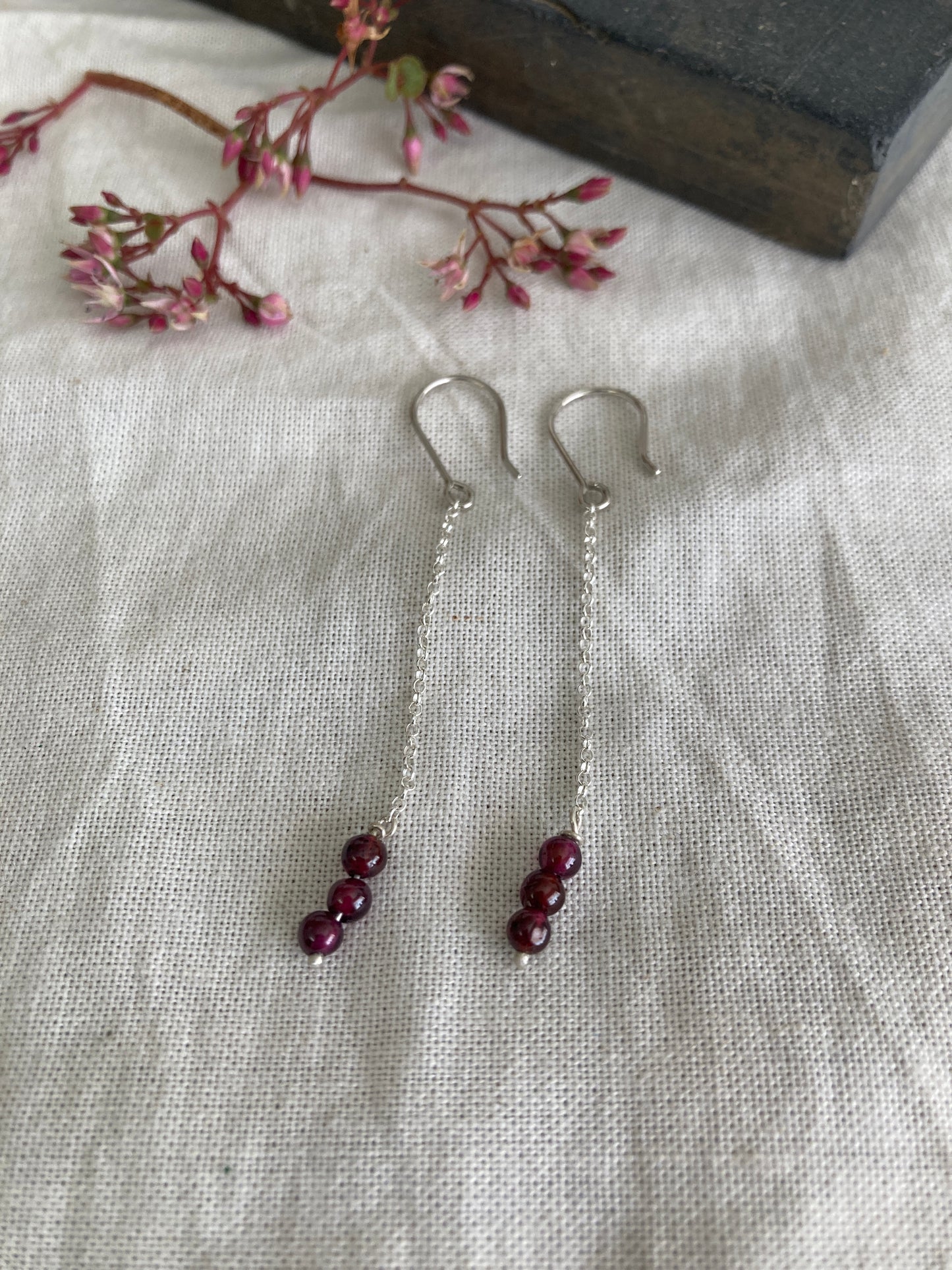 Sterling Silver Dangle Earrings with Garnet beads