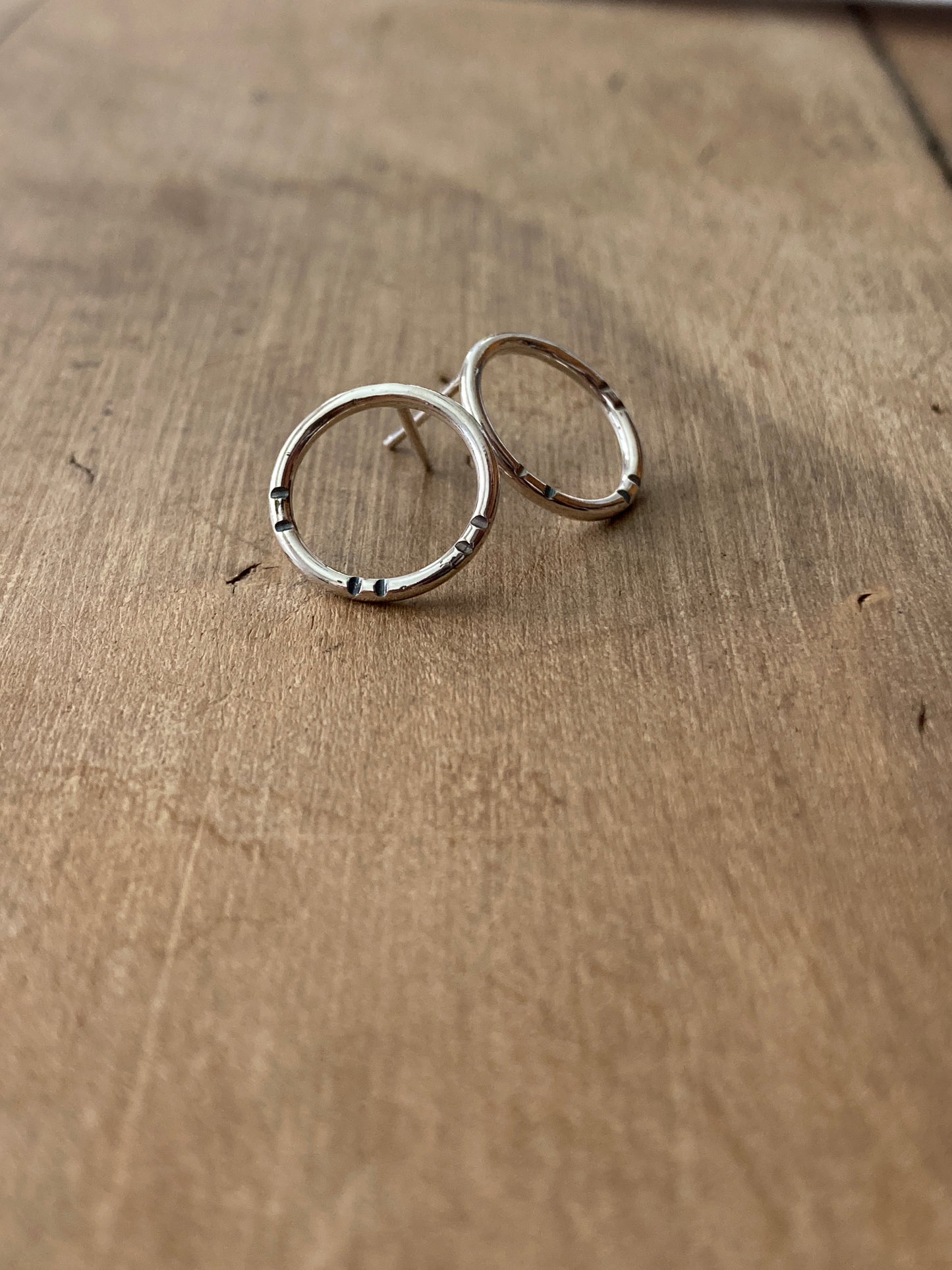 Sterling Silver Circle Stud Earrings with Stripe detail