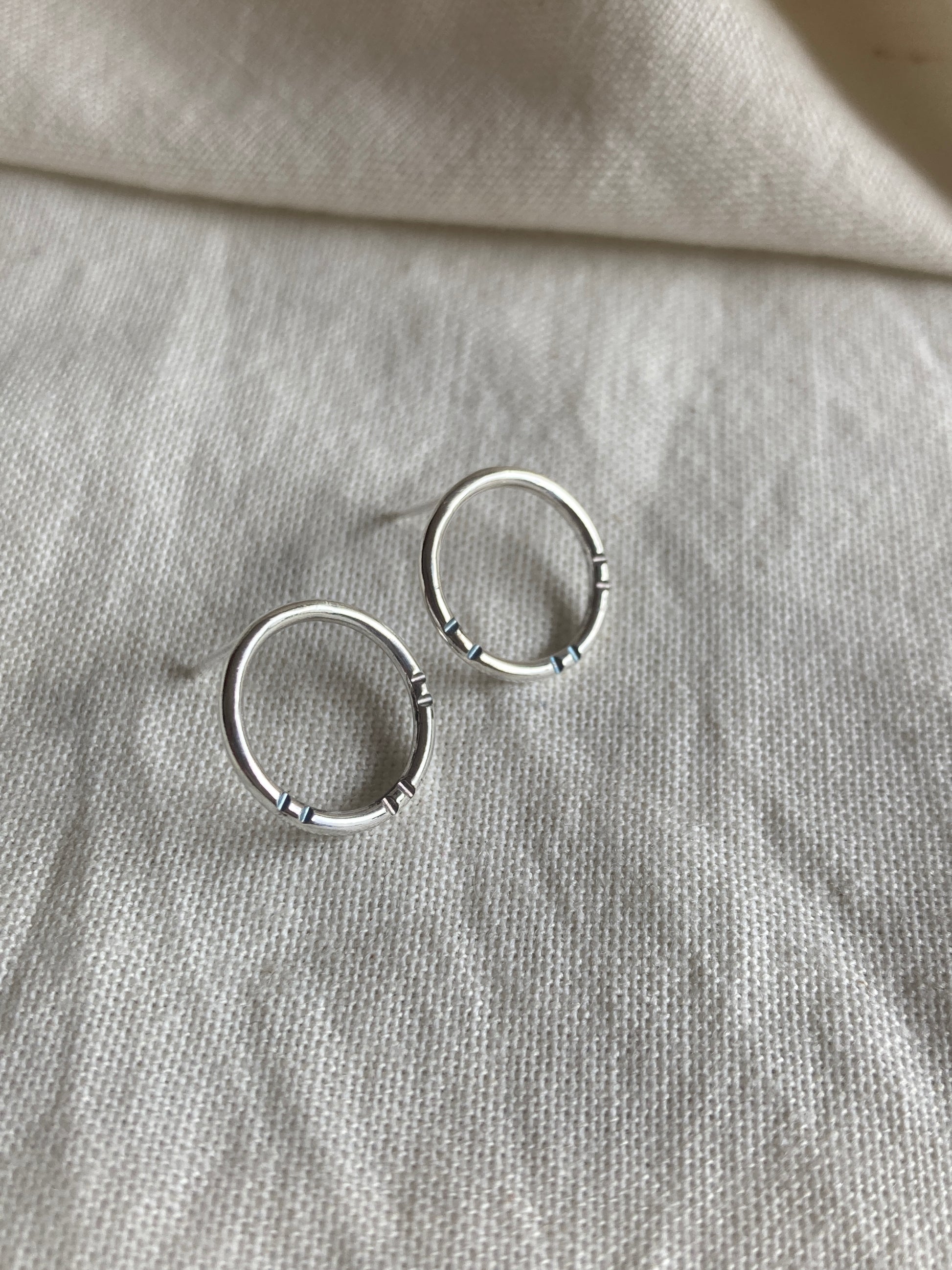 Sterling Silver Circle Stud Earrings with Stripe detail