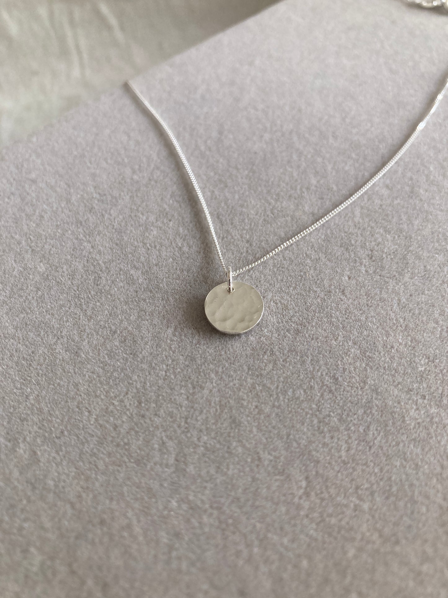 Sterling Silver Disc Pendant with Hammered Texture