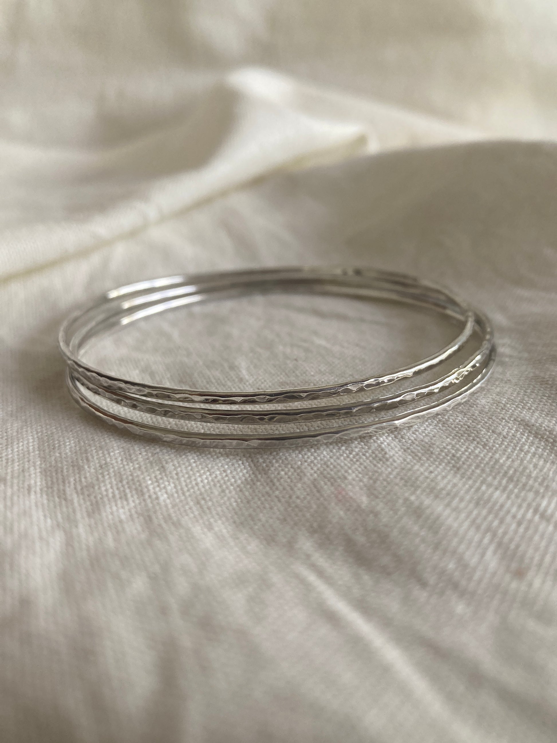Sterling Silver Dainty Bangle with Hammered Texture