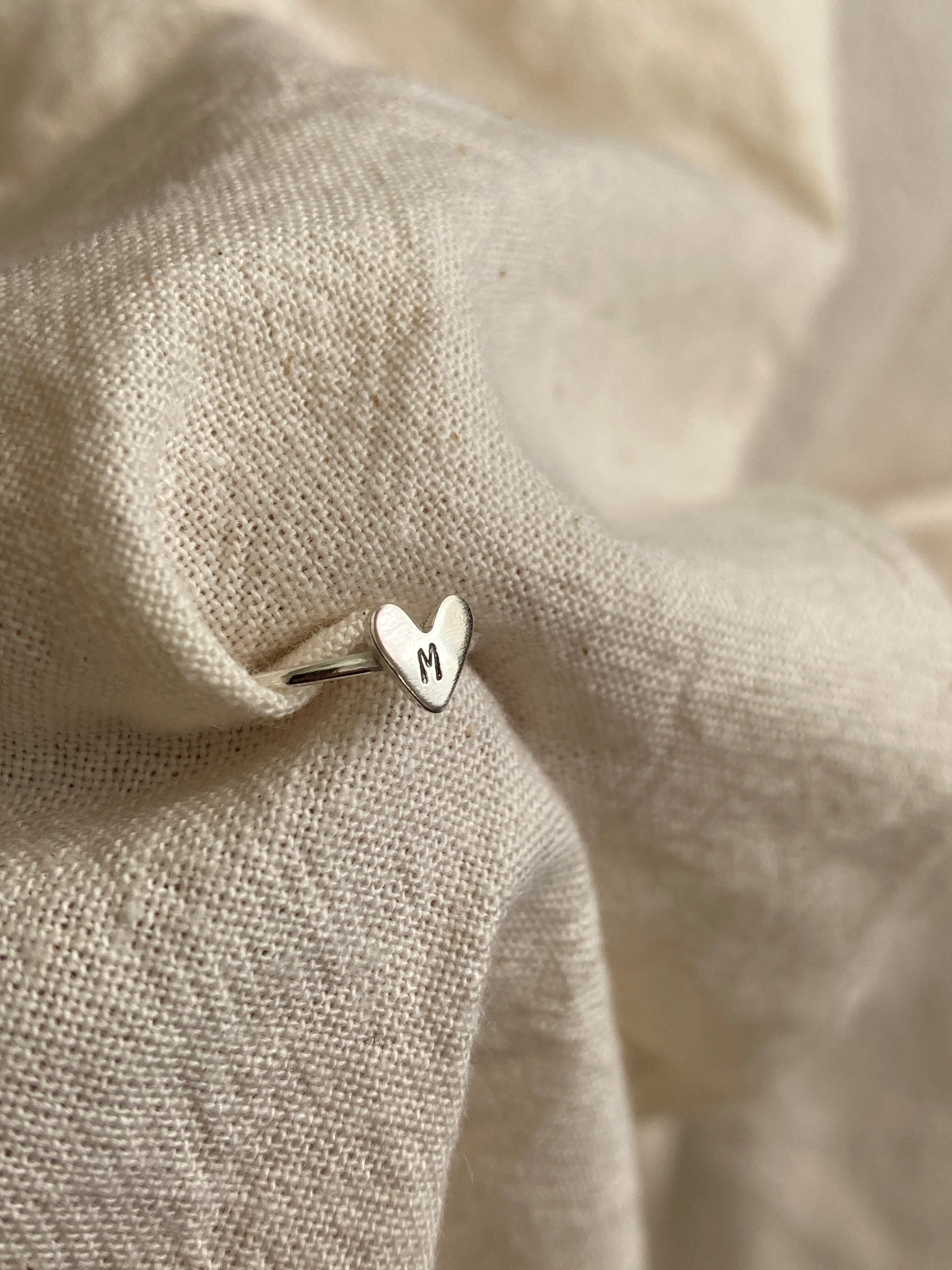 Small Sterling Silver Heart Ring with Hand Stamped Initial - perfect for little hands