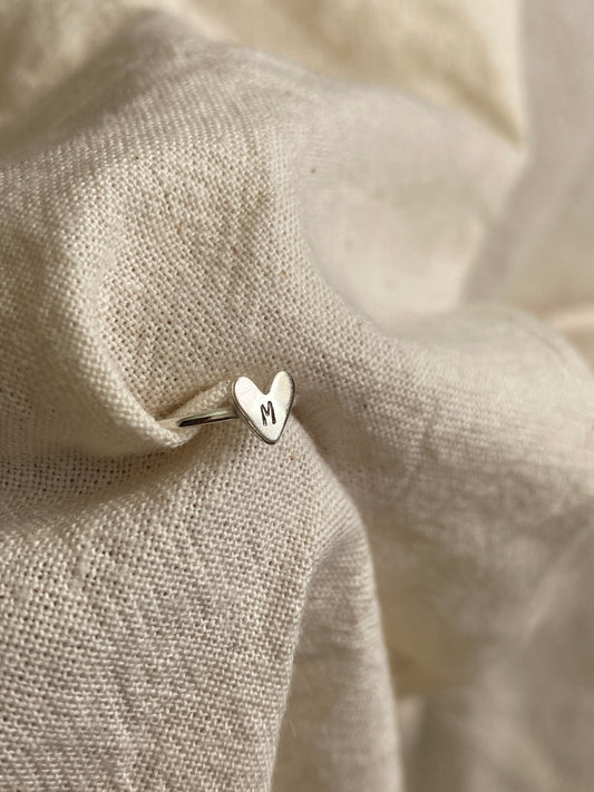 Small Sterling Silver Heart Ring with Hand Stamped Initial - perfect for little hands