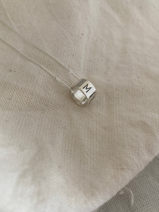 Sterling Silver Ring Pendant with Hand Stamped Name on Silver Chain