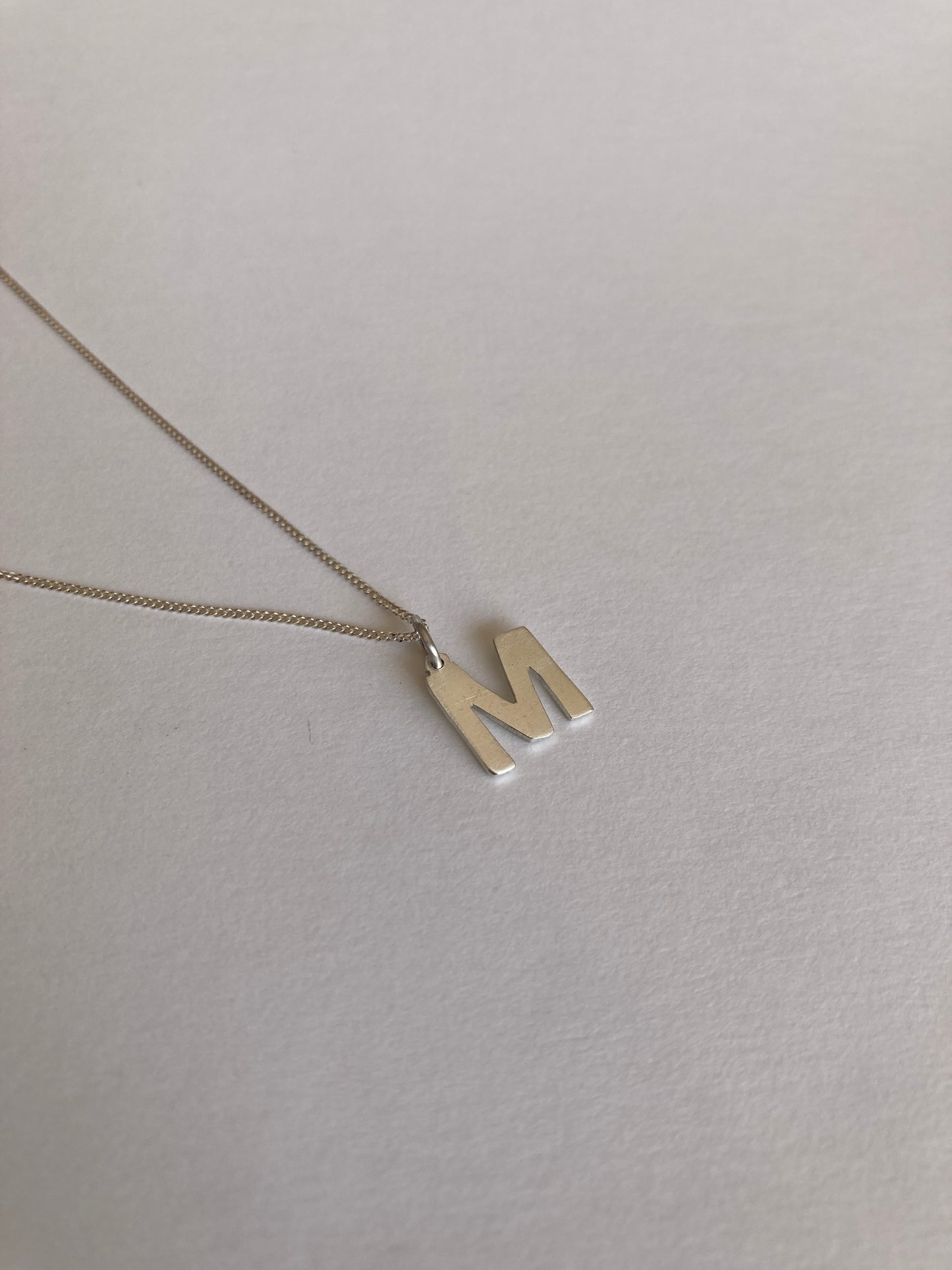 Sterling Silver Initial Charms on Sterling Silver Chain - letter M