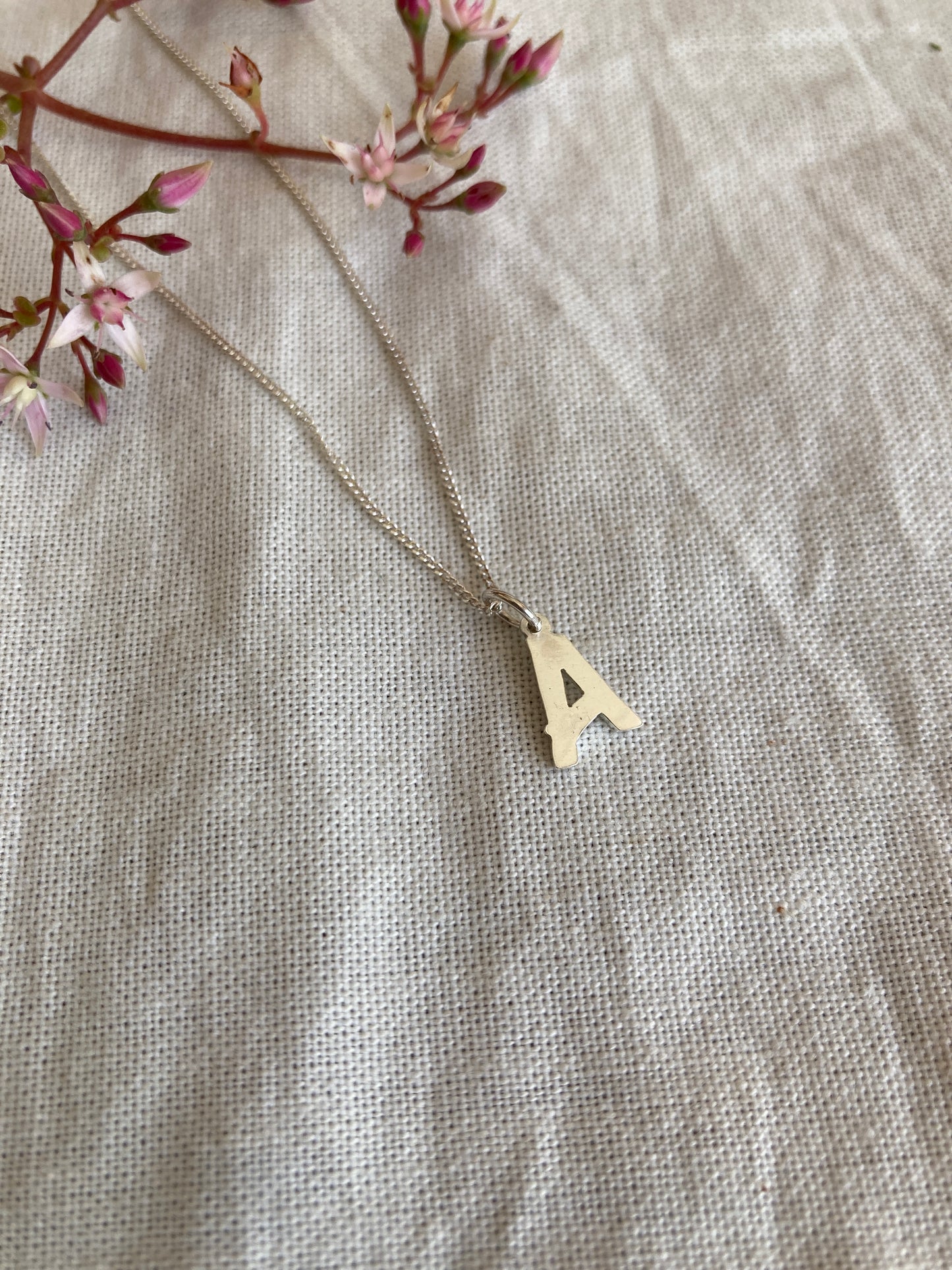 Sterling Silver Initial Charms on Sterling Silver Chain - letter A