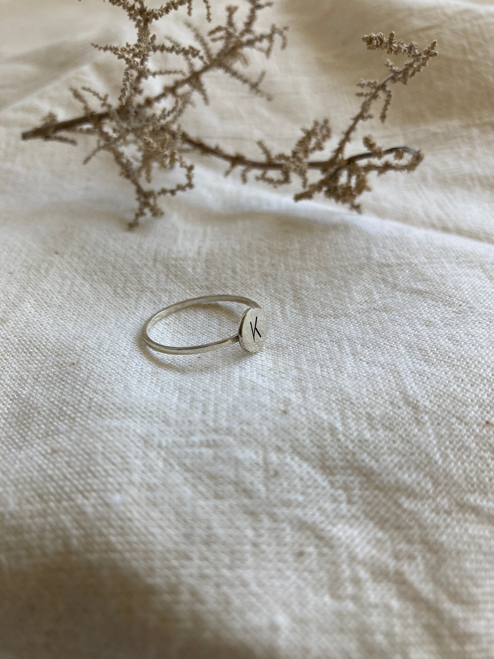 Sterling Silver Initial Disc Ring