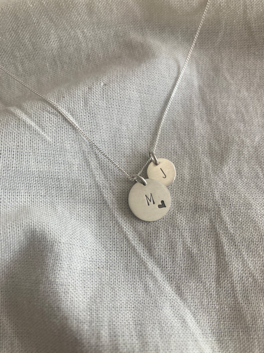 Sterling Silver Initial Disc Set - 9mm and 13mm Discs on Sterling Silver Chain