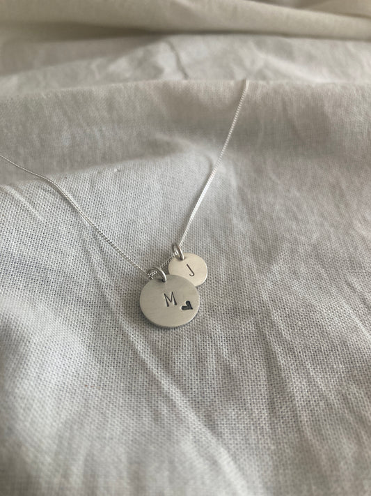 Sterling Silver Initial Disc Set - 9mm and 13mm Discs on Sterling Silver Chain