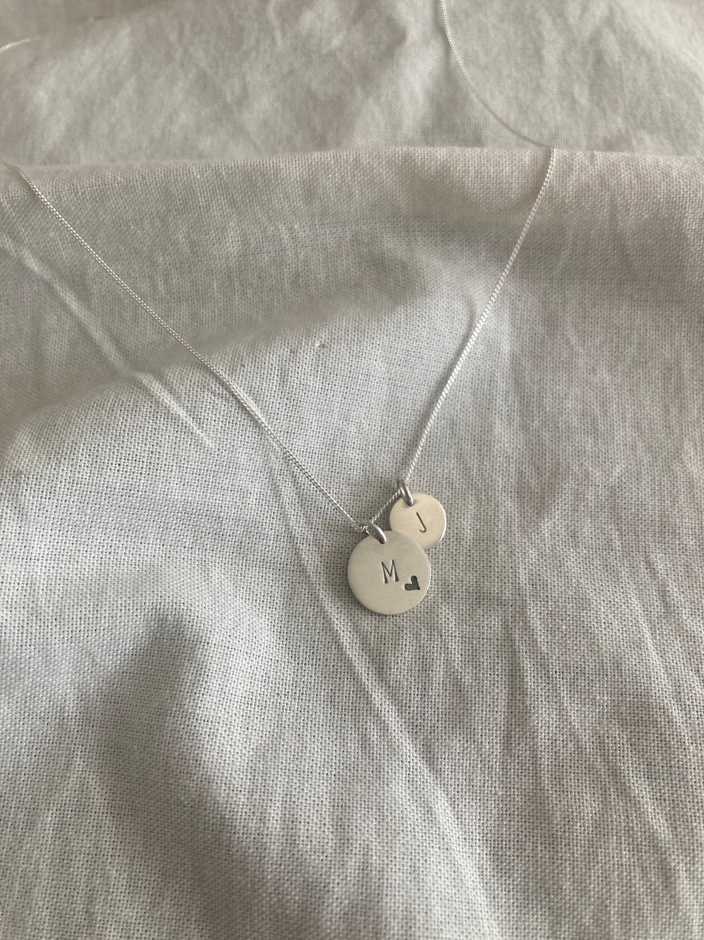 Sterling Silver Initial Disc Set - 9mm and 13mm Discs on Sterling Silver Chain