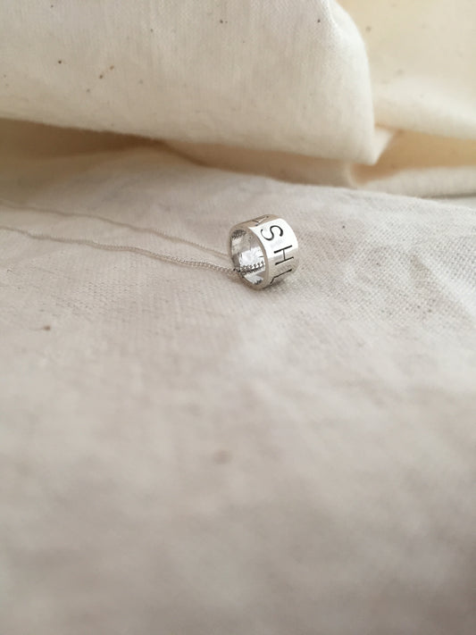 Sterling Silver Ring Pendant with Hand Stamped Name on Silver Chain